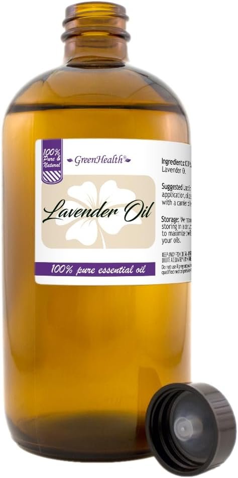 GreenHealth Lavender Essential Oil – 16 fl oz (473 ml) Amber Glass Bottle – 100% Pure & Uncut – Bulk Lavender Oil for Diffuser, Aromatherapy, Soap Making, Candles & DIY