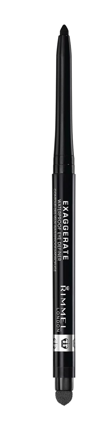 Rimmel London Exaggerate Waterproof Eye Definer Eyeliner, Highly Pigmented, Long-Wearing, Built-In Smudger, 262, Blackest Black, 0.01oz