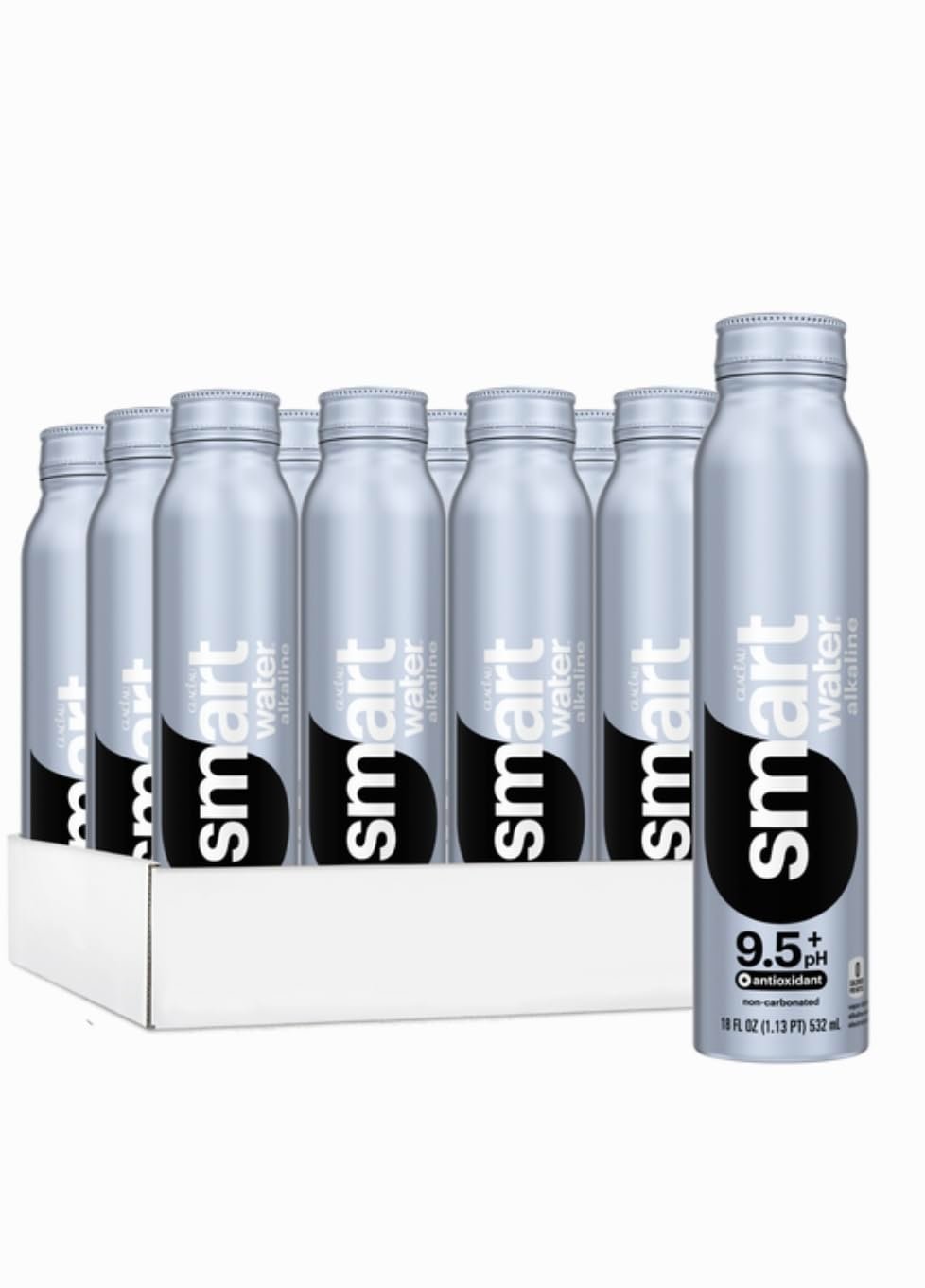 Glaceau Smartwater Aluminum Water Bottles, 18 Fl Oz (12 pack, Alkaline with antioxidants)