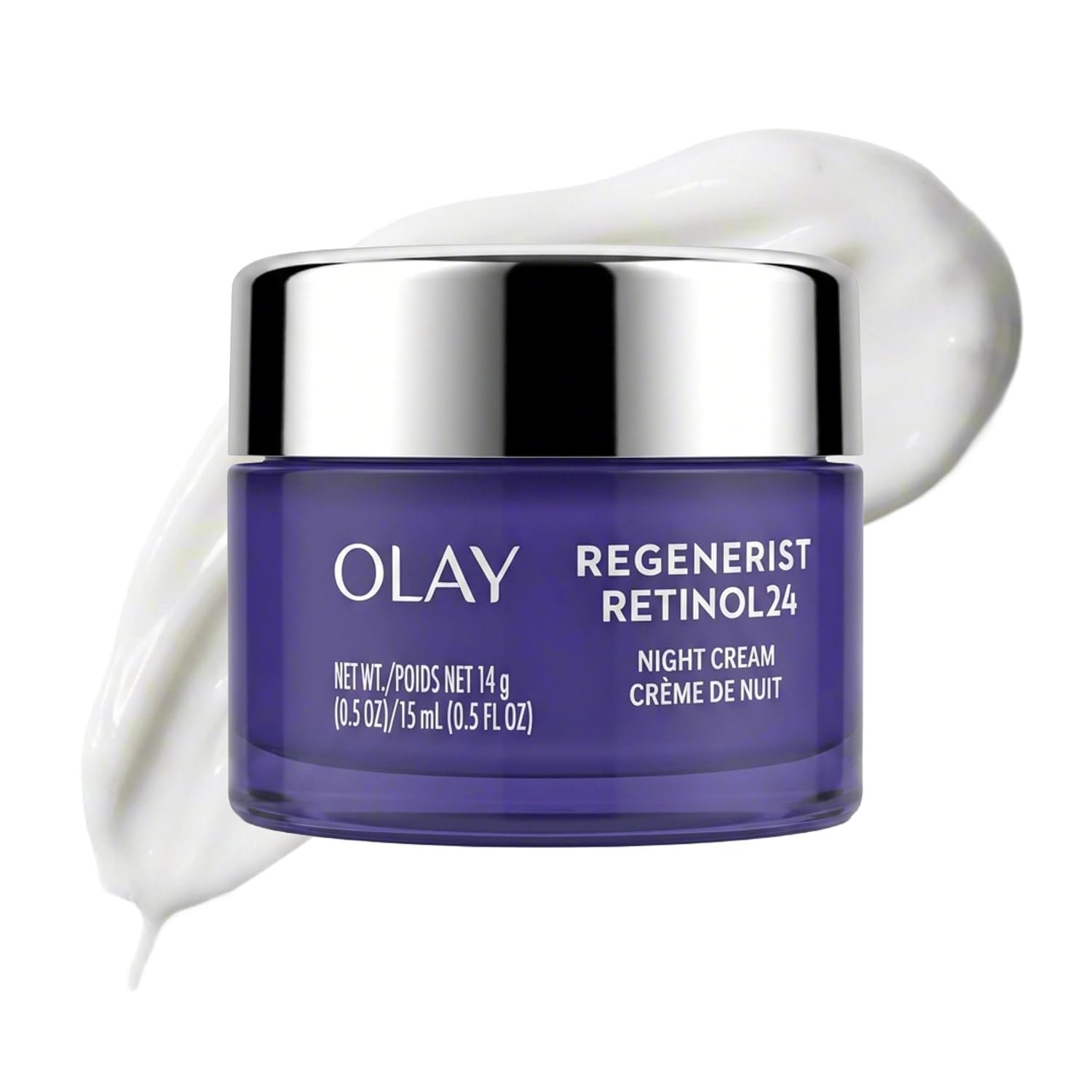 Olay Retinol 24 Face Moisturizer, Anti-Aging Night Cream for Women, Trial Size, Fragrance-Free, Non Greasy – Anti-Wrinkle, Smooth Fine Lines, Tightening Skin Care – Peptides, Glycerin, 0.5 Oz
