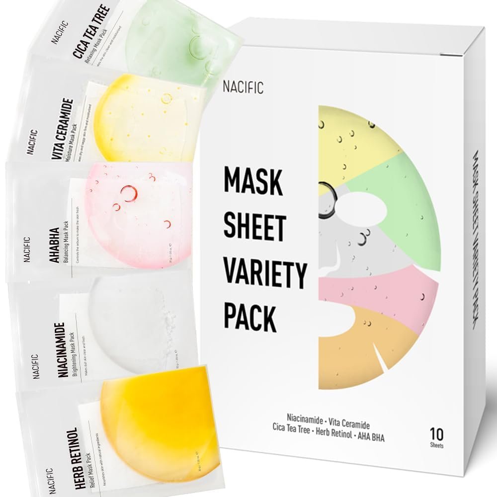 KOSBEAUTY NACIFIC Face Masks Skincare Korean – Premium 10-Sheet Variety Pack for Ultimate Skin Nourishment – Hyaluronic Acid, Ceramide & Vitamin-Infused for All Skin Types