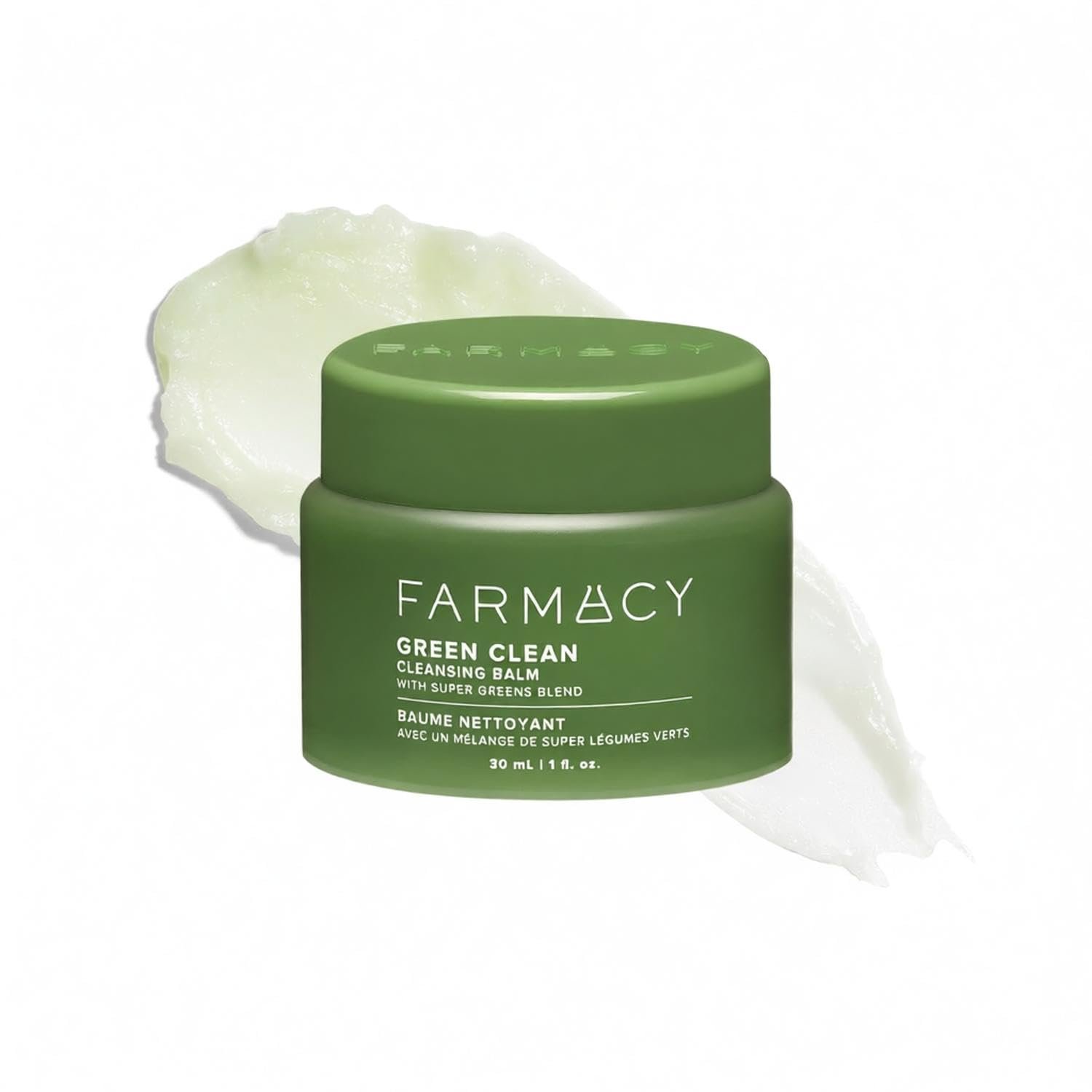 Farmacy Makeup Remover Cleansing Balm – Green Clean Waterproof Makeup Remover Balm + Oil Cleanser for Face – Gently Melts Make Up + SPF – Hydrates + Softens Skin with Super Greens + Papaya (30ml)