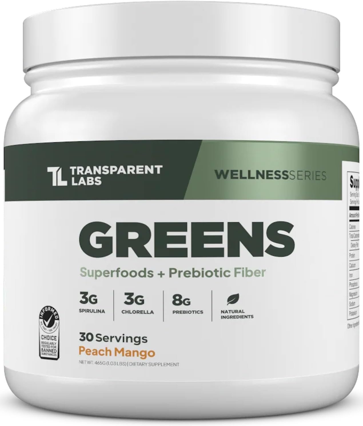 Transparent Labs Greens Superfood Powder – 30 Servings, Peach Mango