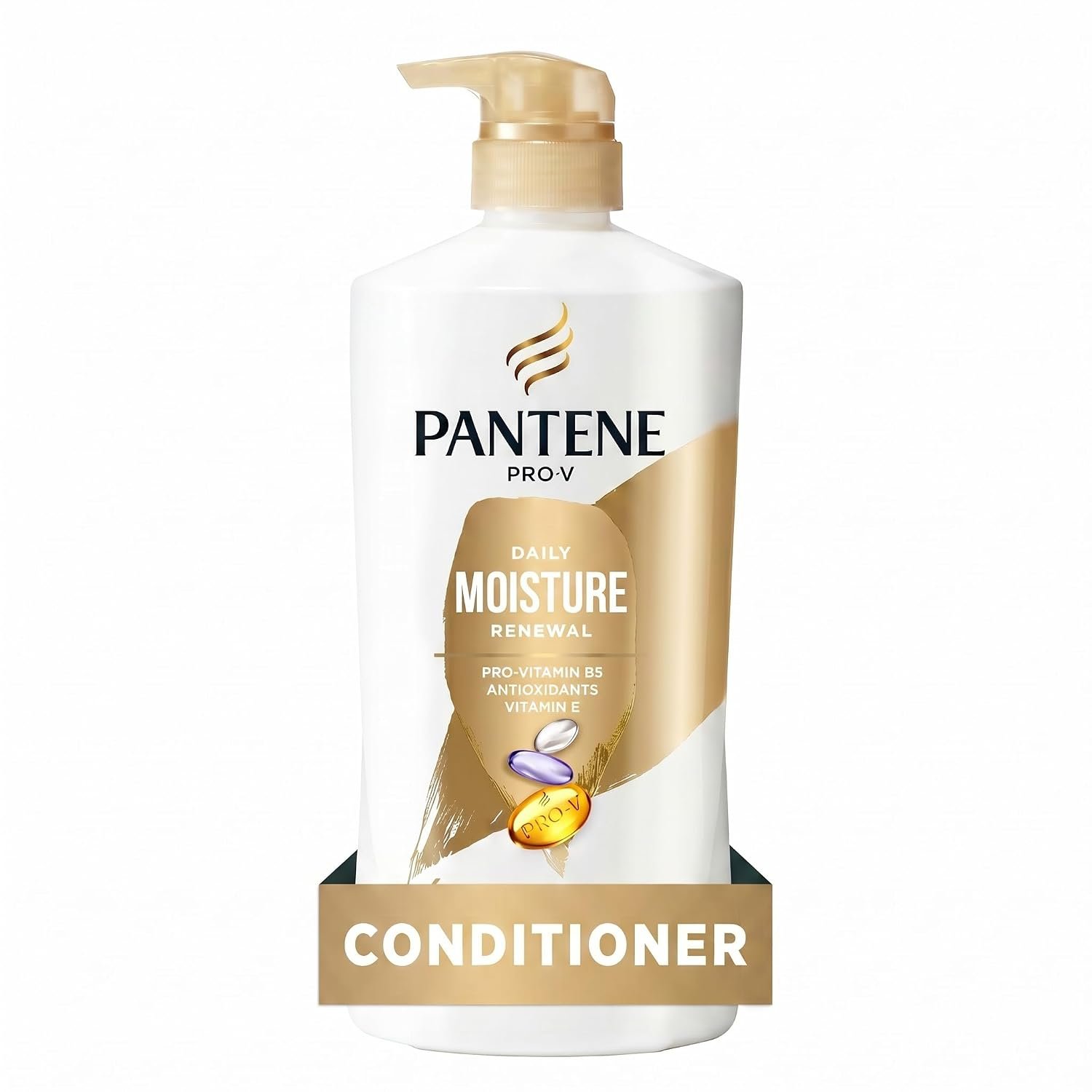 Pantene Conditioner, Daily Moisture Renewal with Vitamin E – Pro-V Nutrients for Dry, Color-Treated, Straight to Curly Hair, 72 Hour Hydration & Softness, Paraben Free, 25.1 Fl Oz