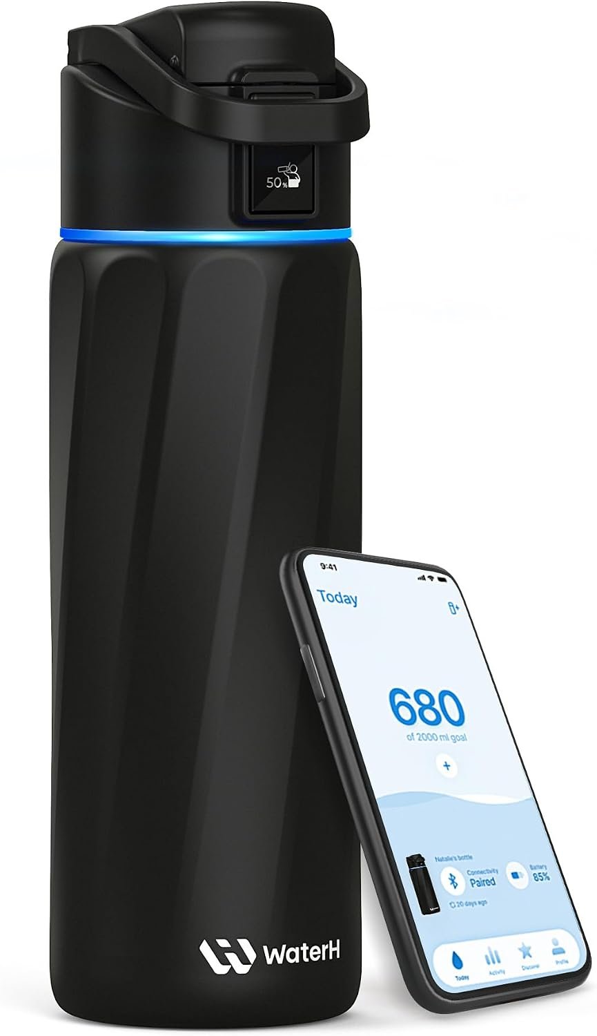 WaterH BOOST Smart Water Bottle Tracker with Reminder, Black, 24oz