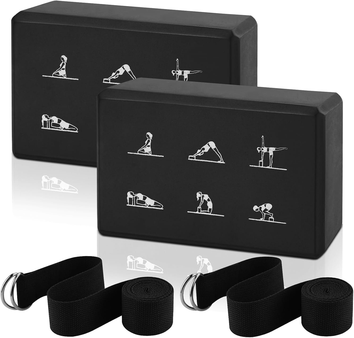 2 Yoga Block and 2 Yoga Strap Set,Non-slip EVA Foam Blocks, High Density Yoga Bricks with 6ft Strap, Supportive Latex-Free Yoga Block Accessories for Pilates