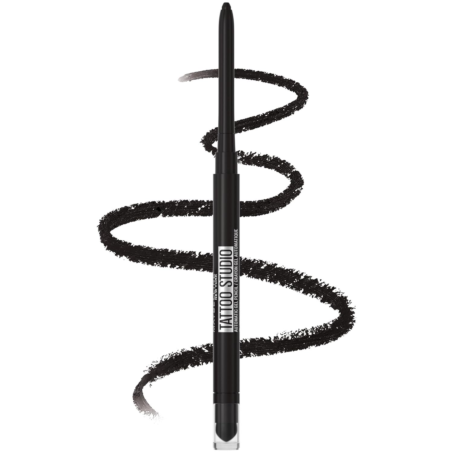 Maybelline Tattoo Studio Automatic Gel Pencil Waterproof Eyeliner, Blendable, Smudge Resistant, Matte Eyeliner For Up To 36HR Wear, Pitch Black (Smokey Black), Packaging May Vary