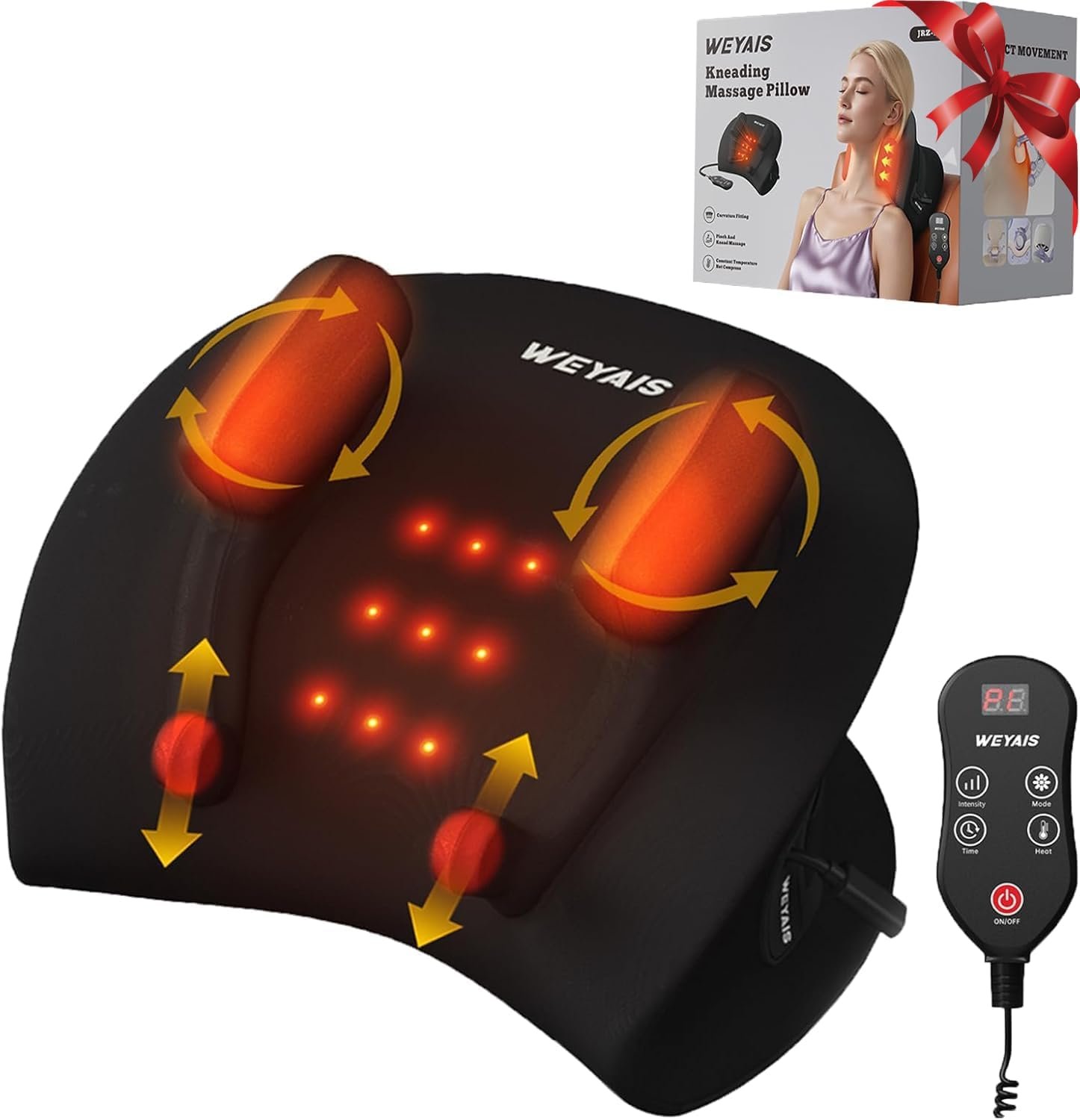 HAYOY Neck Massager Pillow, Neck and Shoulder Relaxer with Heat, 3 Modes and Strengths, Neck Massager for Pain Relief Deep Tissue, Remote Control, Gifts for Mom Dad Friends, Black