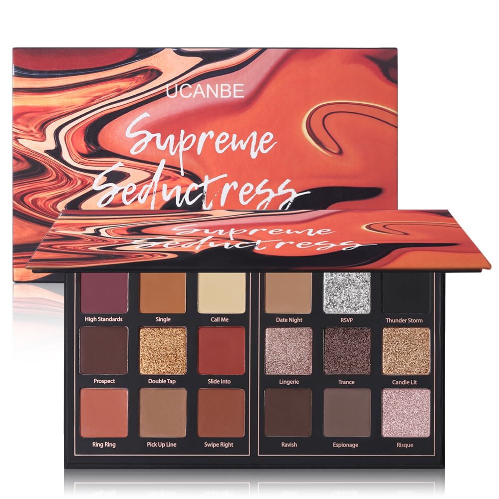 Matte Eyeshadow Palette Pro 18 Colors Pigmented Shimmer Glitter Eye Shadow Palette, Long Lasting Waterproof Dark Smokey Powder Cosmetics Pallet Halloween Valentine Gift Makeup Kit (01# Seductress)