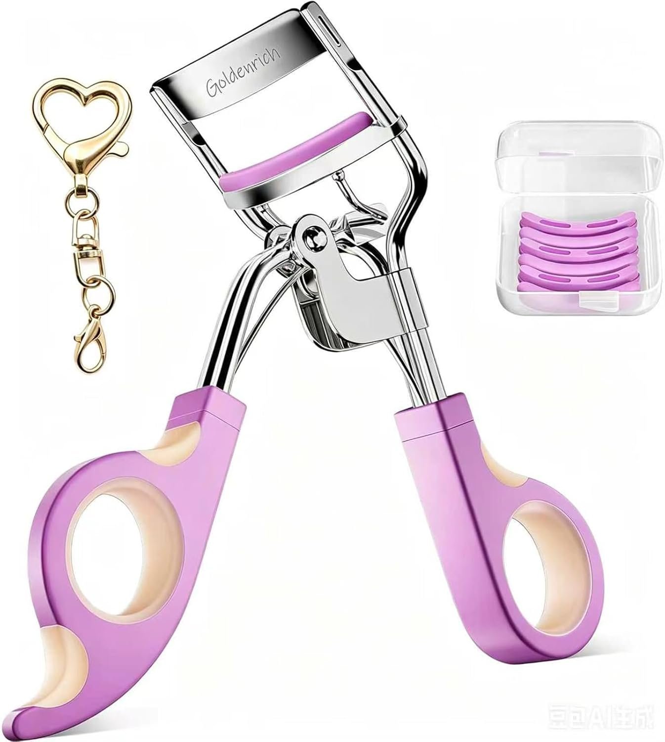 Eyelash Curler with 10 Boxed Replacement Pads & 1 Heart Keychain Charm, Ergonomic Lash Curler with Dual Extra Springs for Long-Lasting Curl, No Pinch No Pull, Ideal for Daily Makeup & Gifting