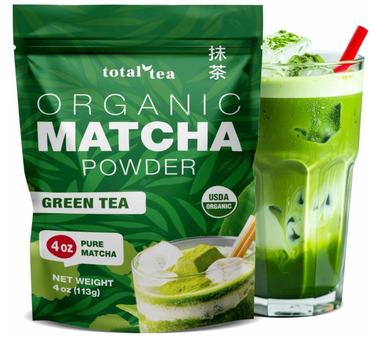 Total Tea USDA Organic Matcha Green Tea Powder 4 Oz Latte Smoothies