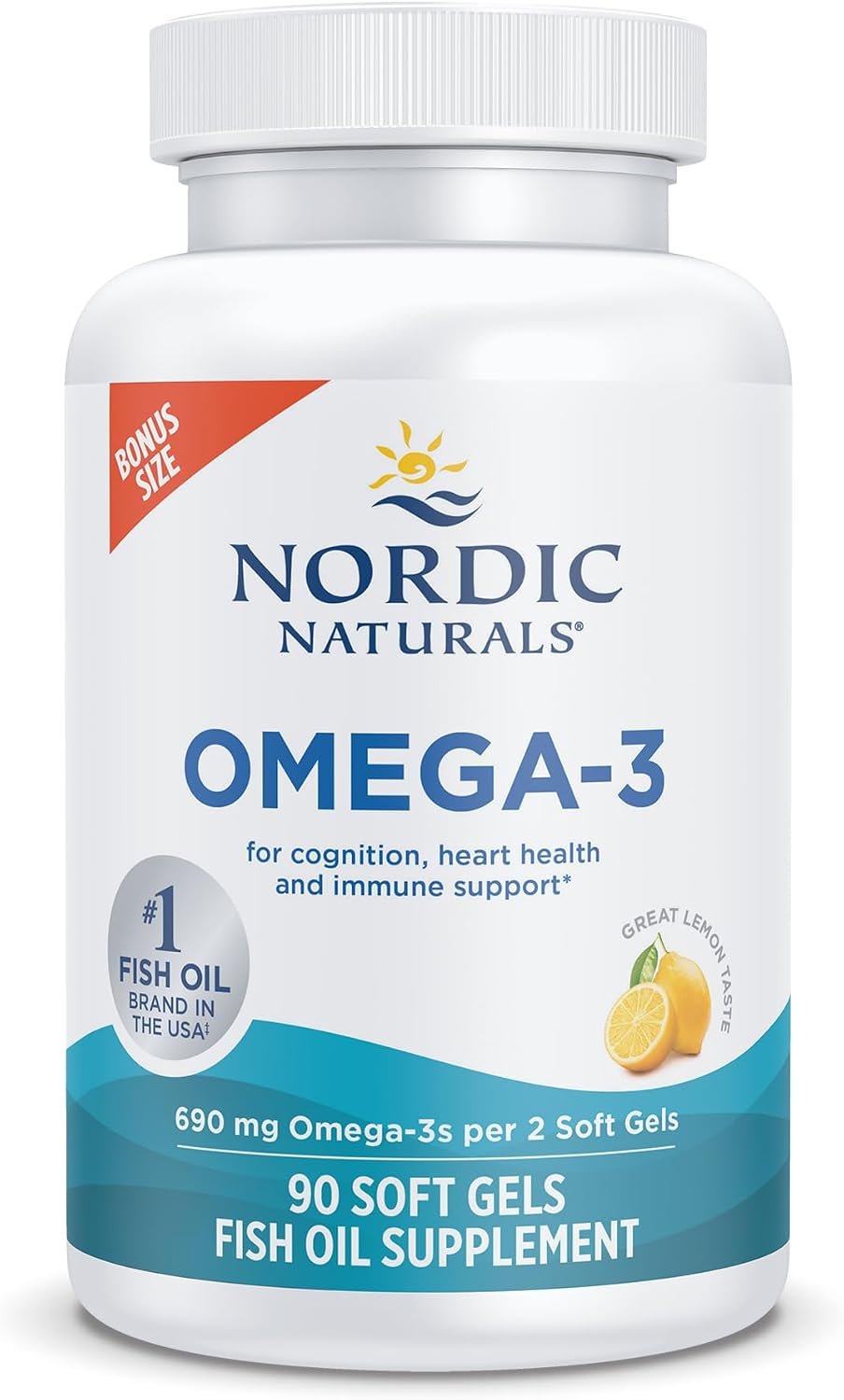 Nordic Naturals Omega-3, 690mg Fish Oil, EPA & DHA, Lemon – 90 Count