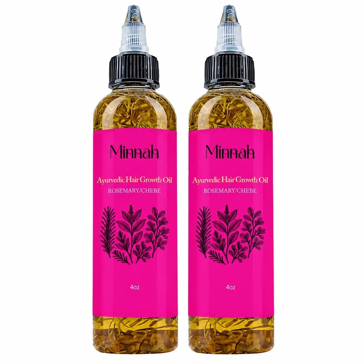 Minnah Hair Growth Oil, Extra Strength Rosemary Fenugreek Castor Oil, Natural Herbal Scalps Hair Care, Aceite de Romero para el Cabello (2 PCS)