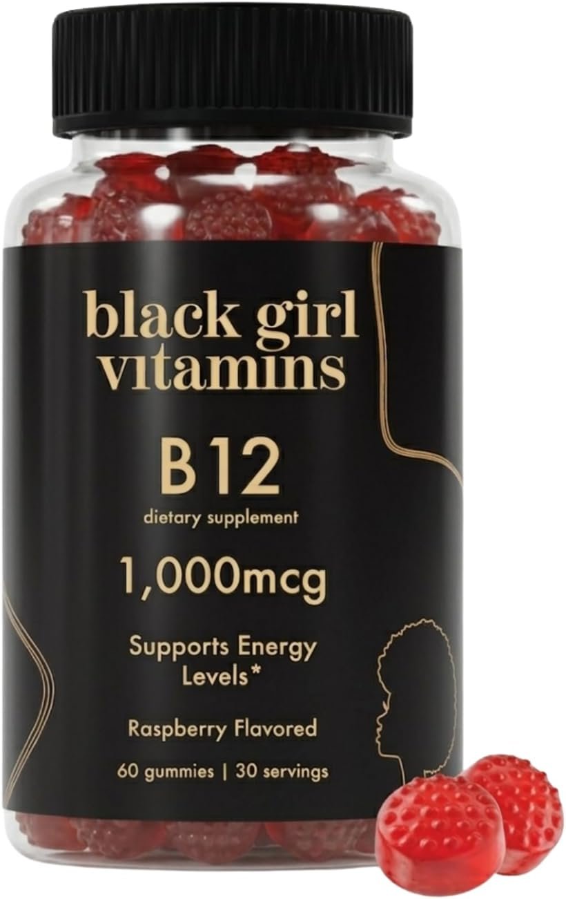 Black Girl Vitamins – Vitamin B12 Gummies, for Energy, Metabolism & Nervous System Support, 1000 mcg Cyancobalamin B12 per Serving, Halal & Gluten-Free – 60ct