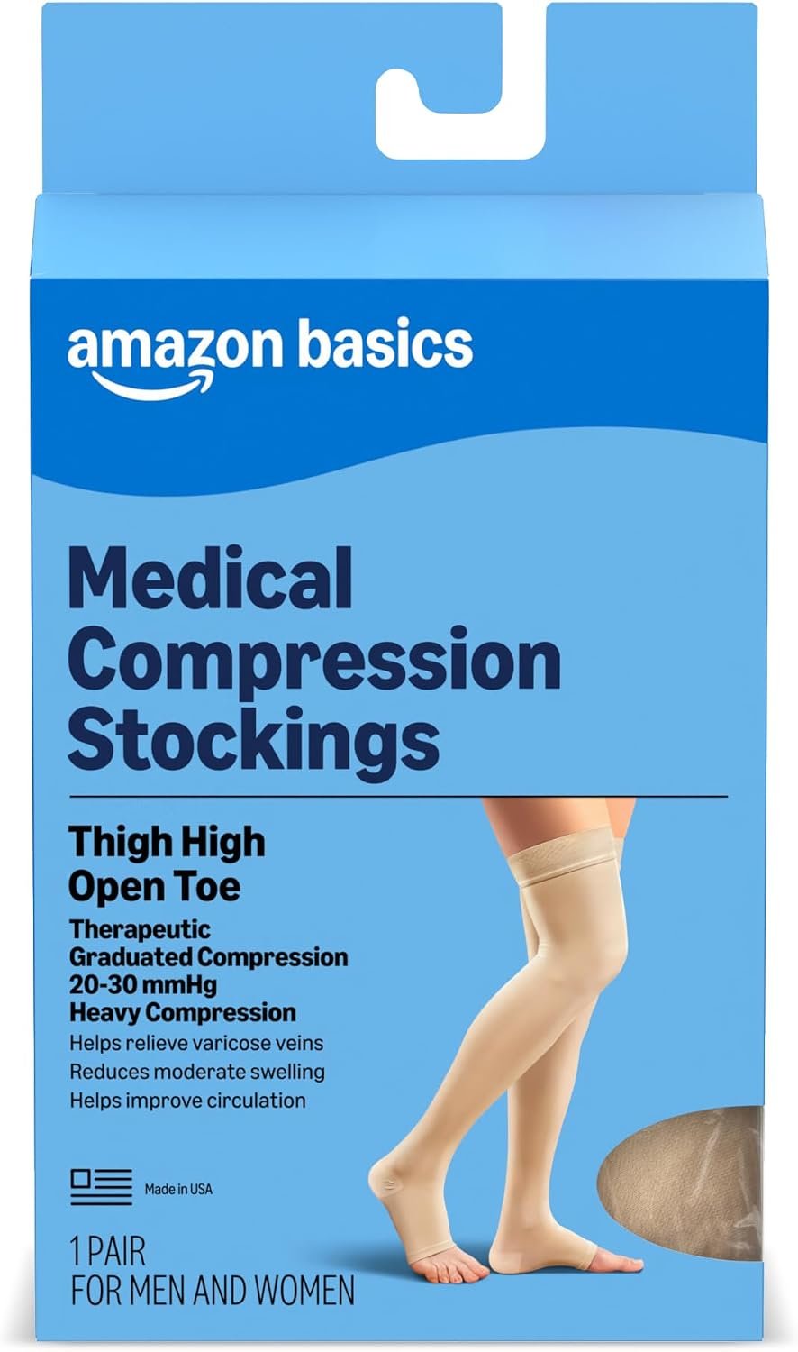 Amazon Basics Medical Compression Stockings, Women & Men, Beige, Large