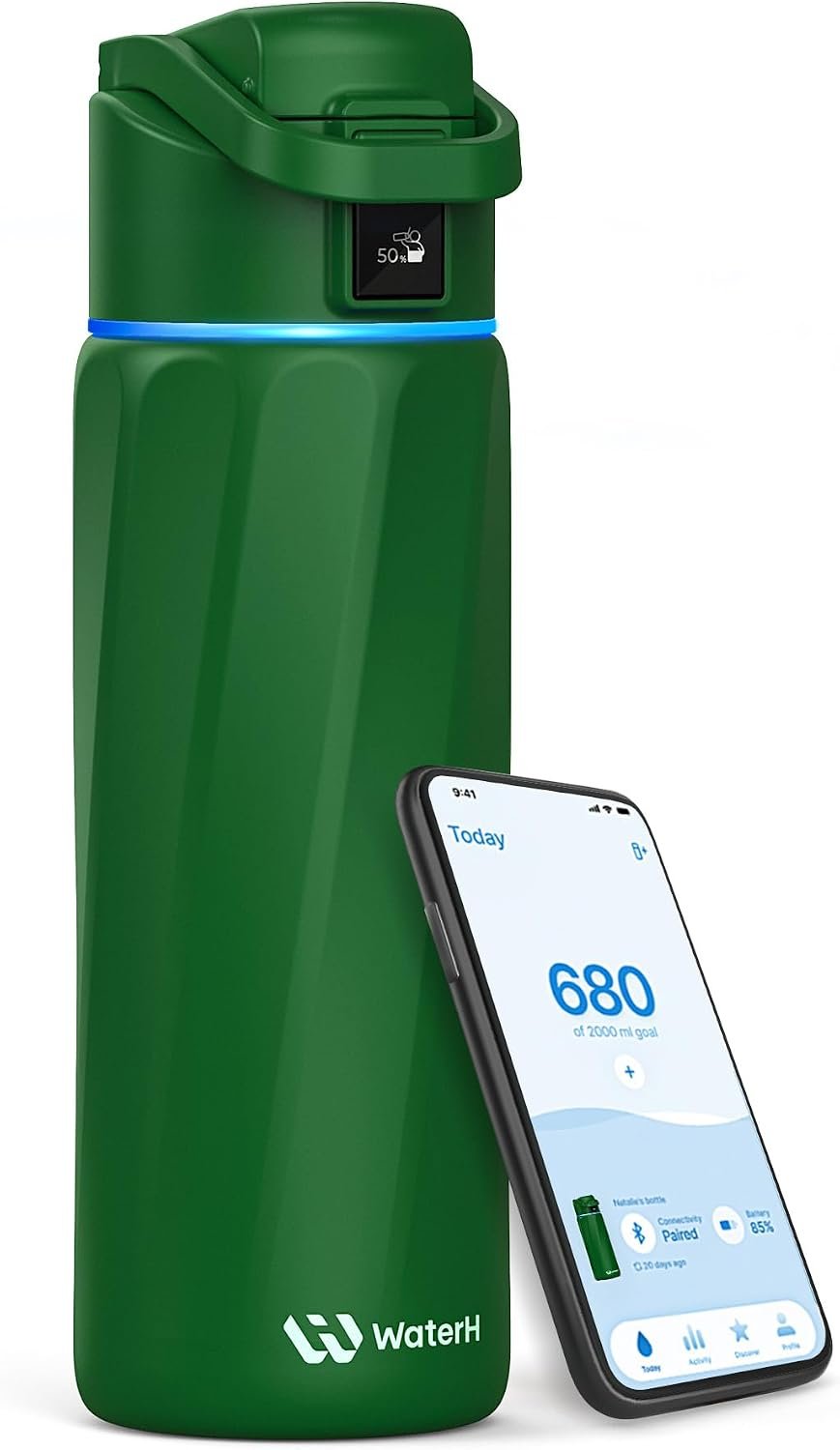 WaterH BOOST Smart Water Bottle Tracker with Reminder, Emerald, 24oz
