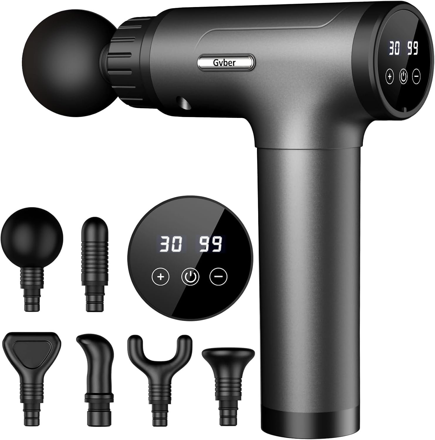 Gvber Massage Gun, Deep Tissue Muscle Massager, 30 Speeds 6 Heads, Grey