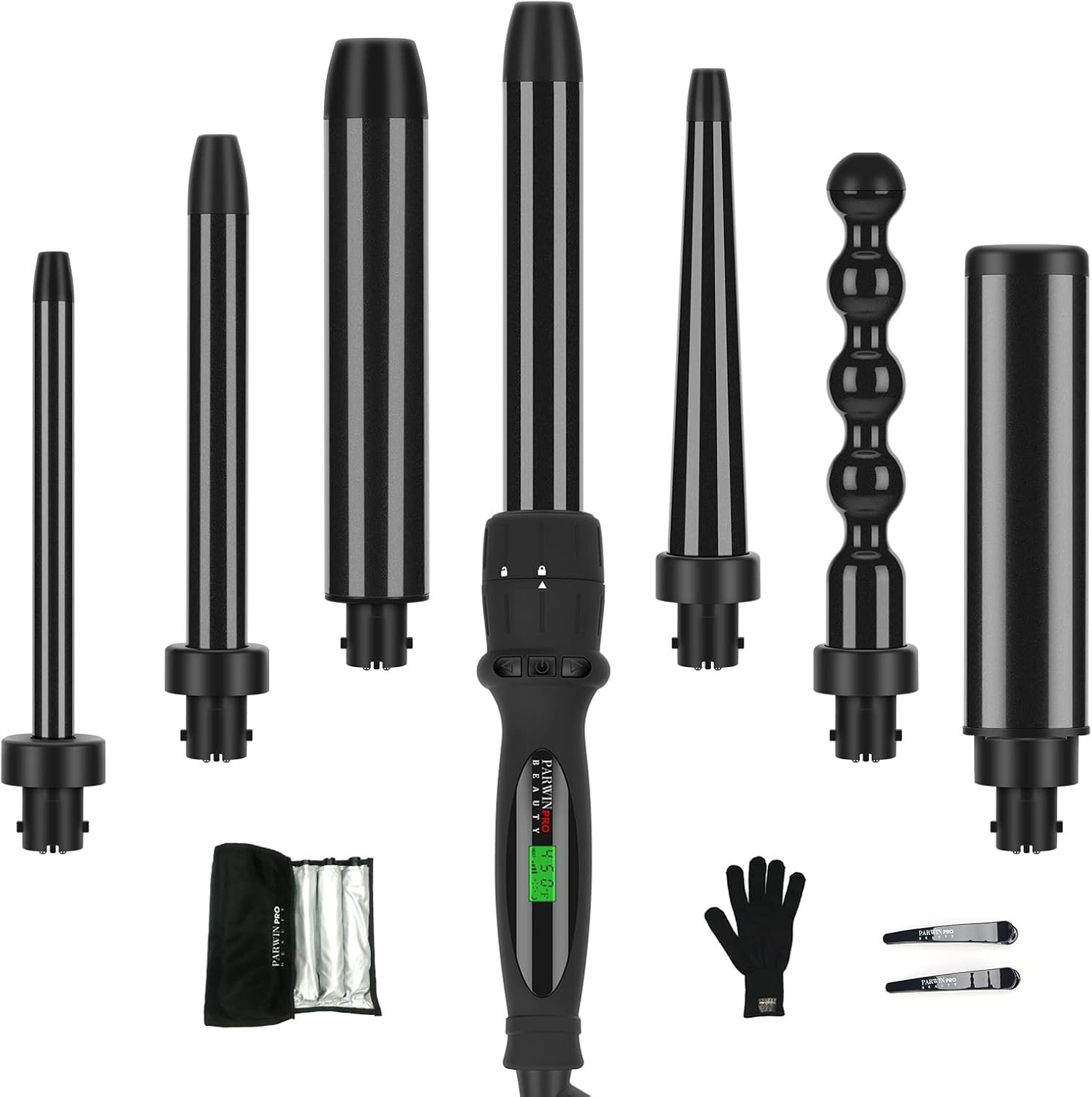 Curling Iron,PARWIN PRO BEAUTY 7 in 1 Curling Wand Set