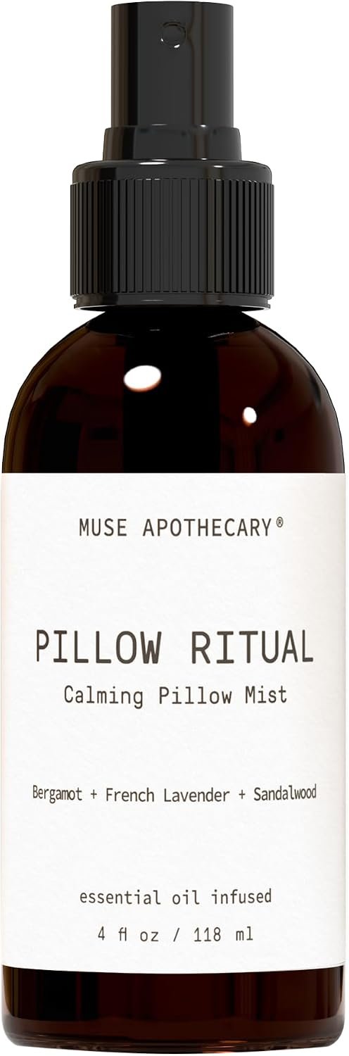 Muse Apothecary Pillow Ritual – Aromatic, Calming and Relaxing Pillow Mist, Linen and Fabric Spray – Infused with Natural Aromatherapy Essential Oils – 4 oz, Bergamot + French Lavender + Sandalwood