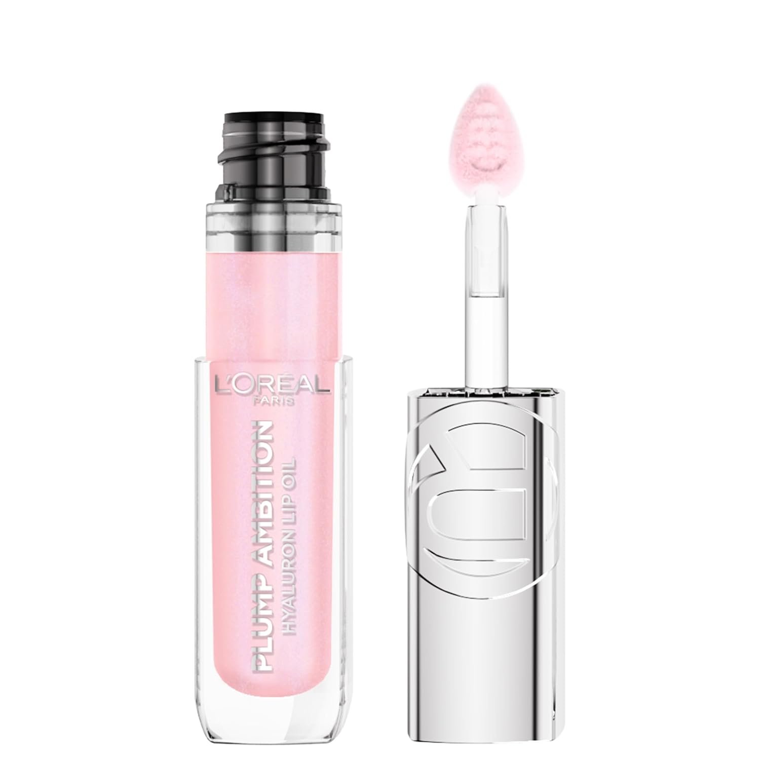 L’Oreal Paris Plump Ambition Hyaluron Lip Oil, 24 HR Lip Gloss with Hyaluronic Acid, Volumizing Formula with Glass-Like Shine, Cristal Clear 101, 0.16 Fl Oz