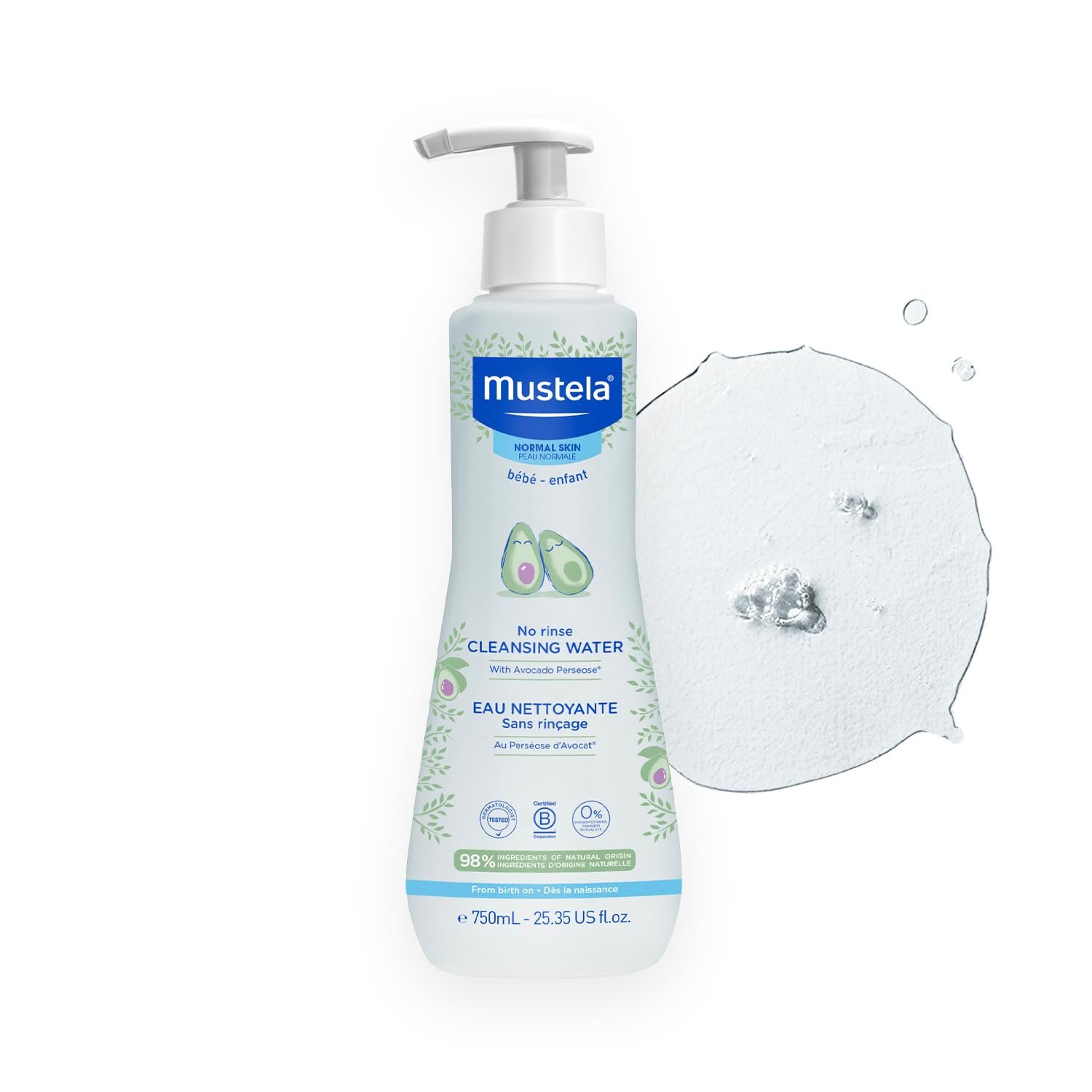 Mustela No-Rinse Micellar Cleansing Water for Babies – Made with Natural Avocado Perseose & Aloe Vera – Safely Cleans Baby’s Face, Hands & Diaper Area – 1 or 2-Pack – Various Sizes