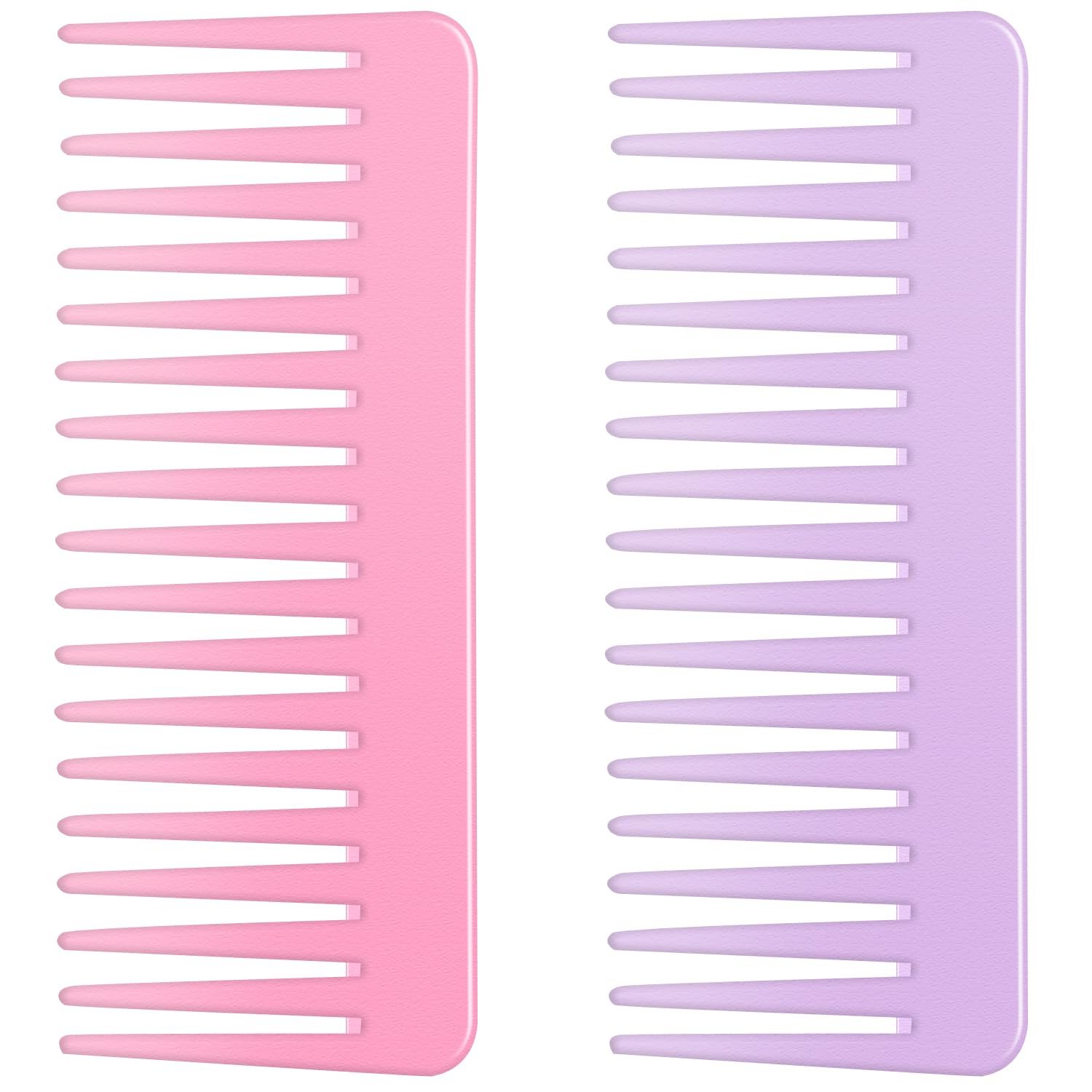 Wide Tooth and Large Detangling Comb Set for Long, Curly, Wet Hair – No Handle Styling, Shampoo & Detangling Combs (2 Pieces – Pink, Purple)