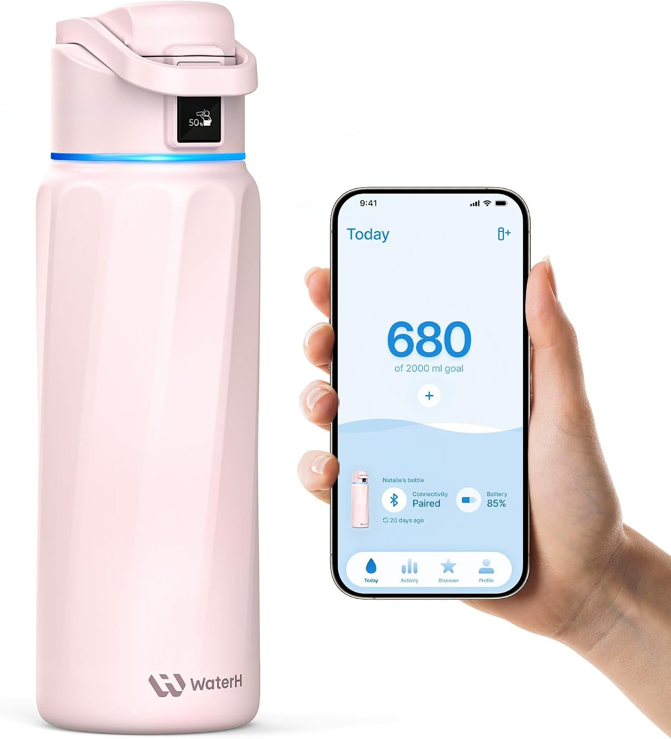 WaterH BOOST Smart Water Bottle Tracker with Reminder, Pink, 32oz