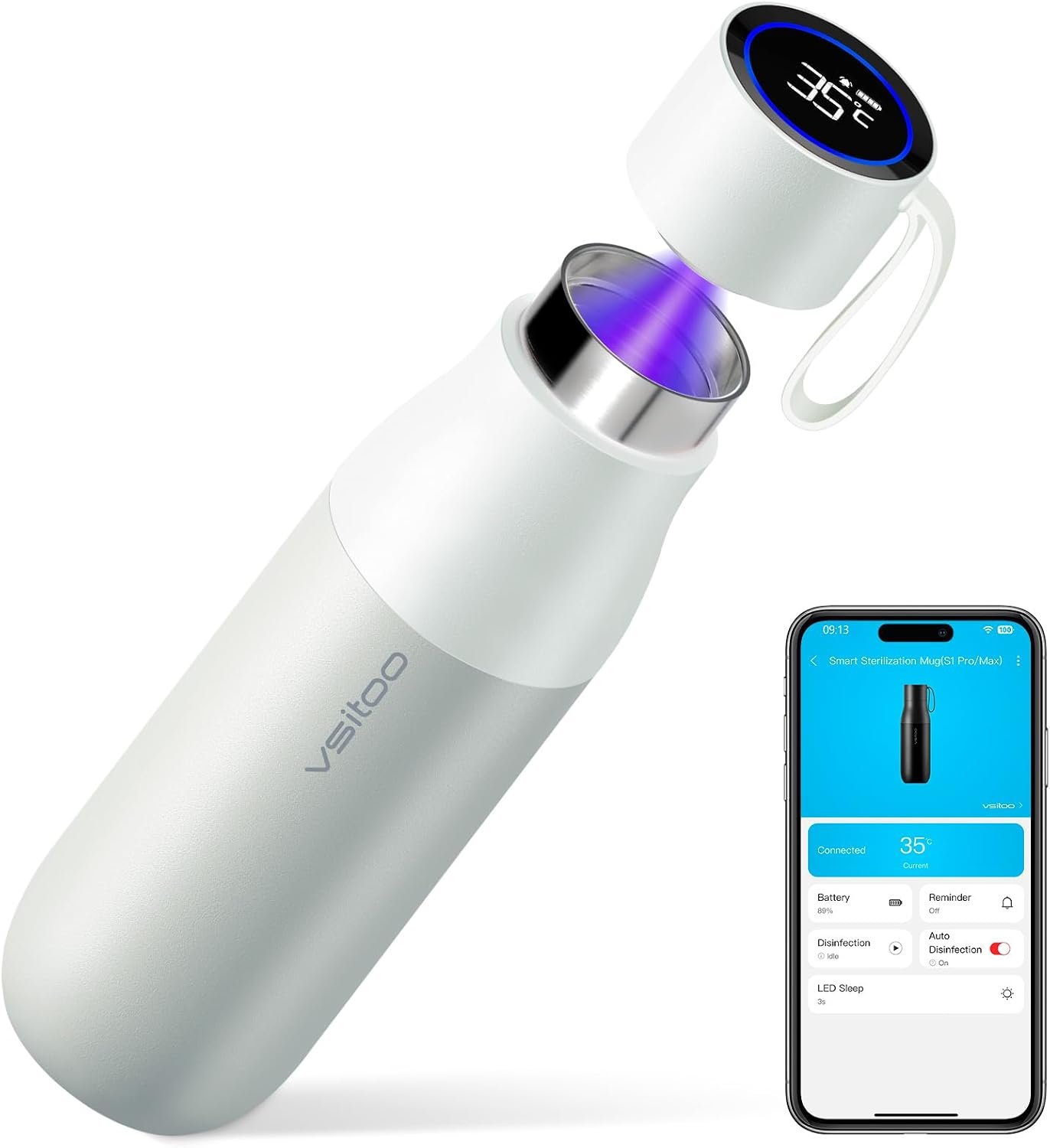 VSITOO S1 Pro 15oz Insulated Stainless Steel Self-Cleaning Water Bottle