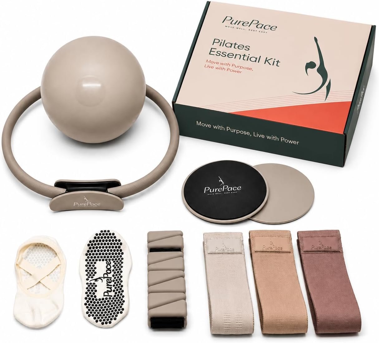 Pilates Ball & Ring Set for Women – Pilates Kit with Resistance Bands, Core Sliders, Ankle Weights & Pilates Circle | At-Home Pilates Equipment Essentials Kit