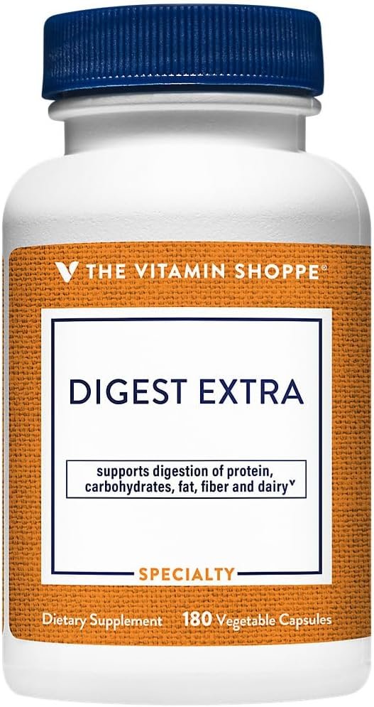 The Vitamin Shoppe Digestive Enzymes – Complete Multi-Enzyme Formula | Protein Fat Carb Digestion | 180 Vegetable Capsules | Plant-Based