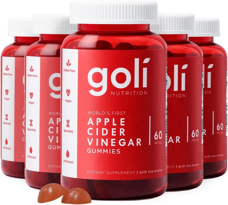 Goli Apple Cider Vinegar Gummies – Worlds First ACV Gummy with Vitamin B12, Beetroot & Pomegranate – Vegan, Non-GMO, Gluten-Free, 300 Count (5 Pack)
