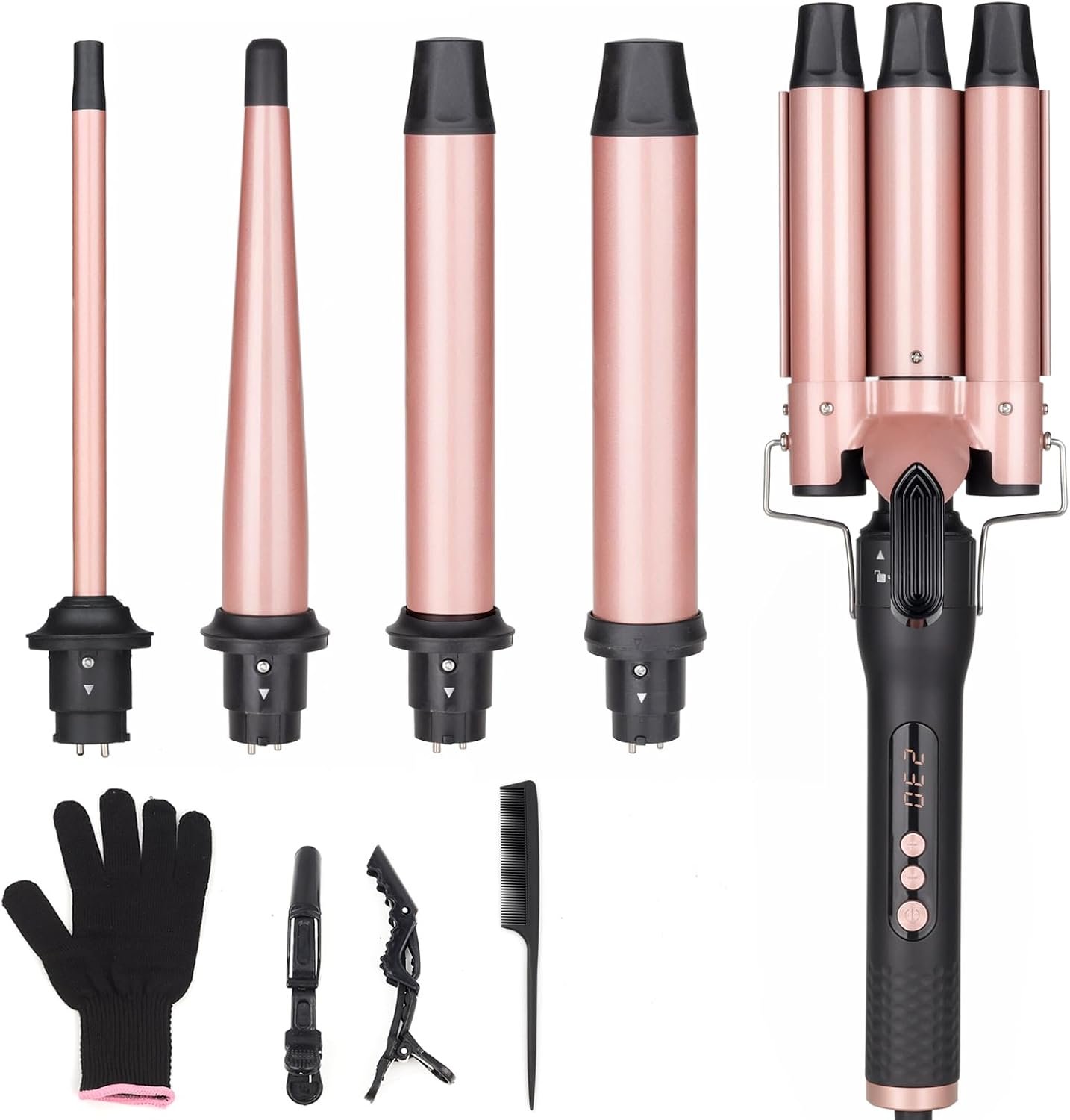 UNOBEY 5 in 1 Curling Wand Set, Three Barrel Curling Iron Set