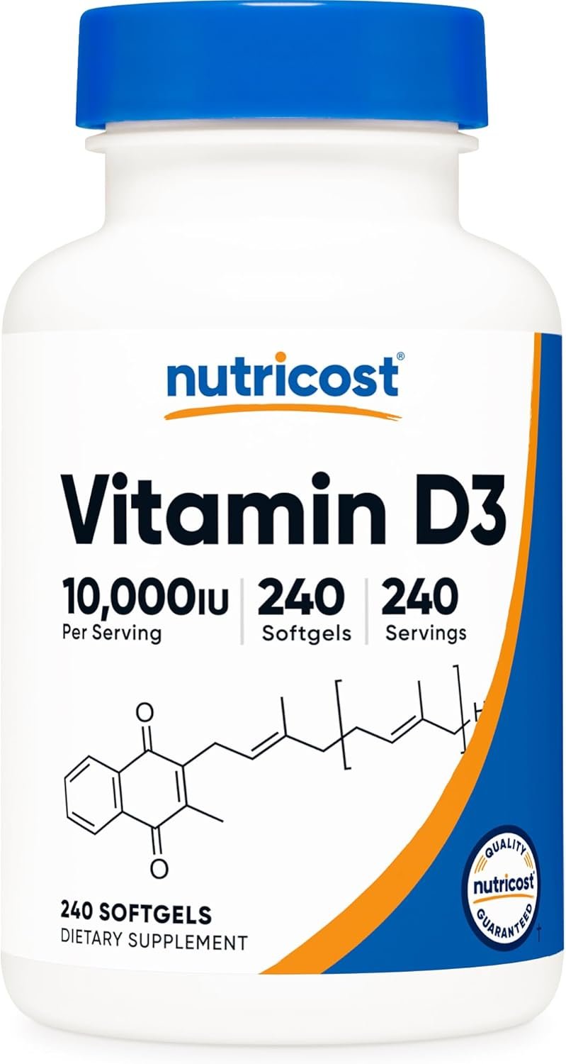 Nutricost Vitamin D3 (10,000 IU) 240 Softgels, GMO-Free, Potent