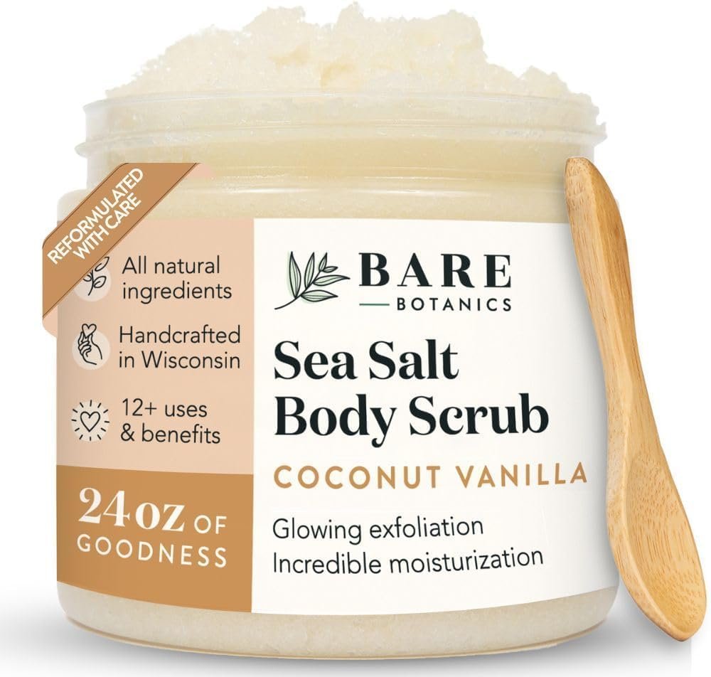 Bare Botanics 24oz Coconut Vanilla Sea Salt Body Scrub Natural Exfoliator