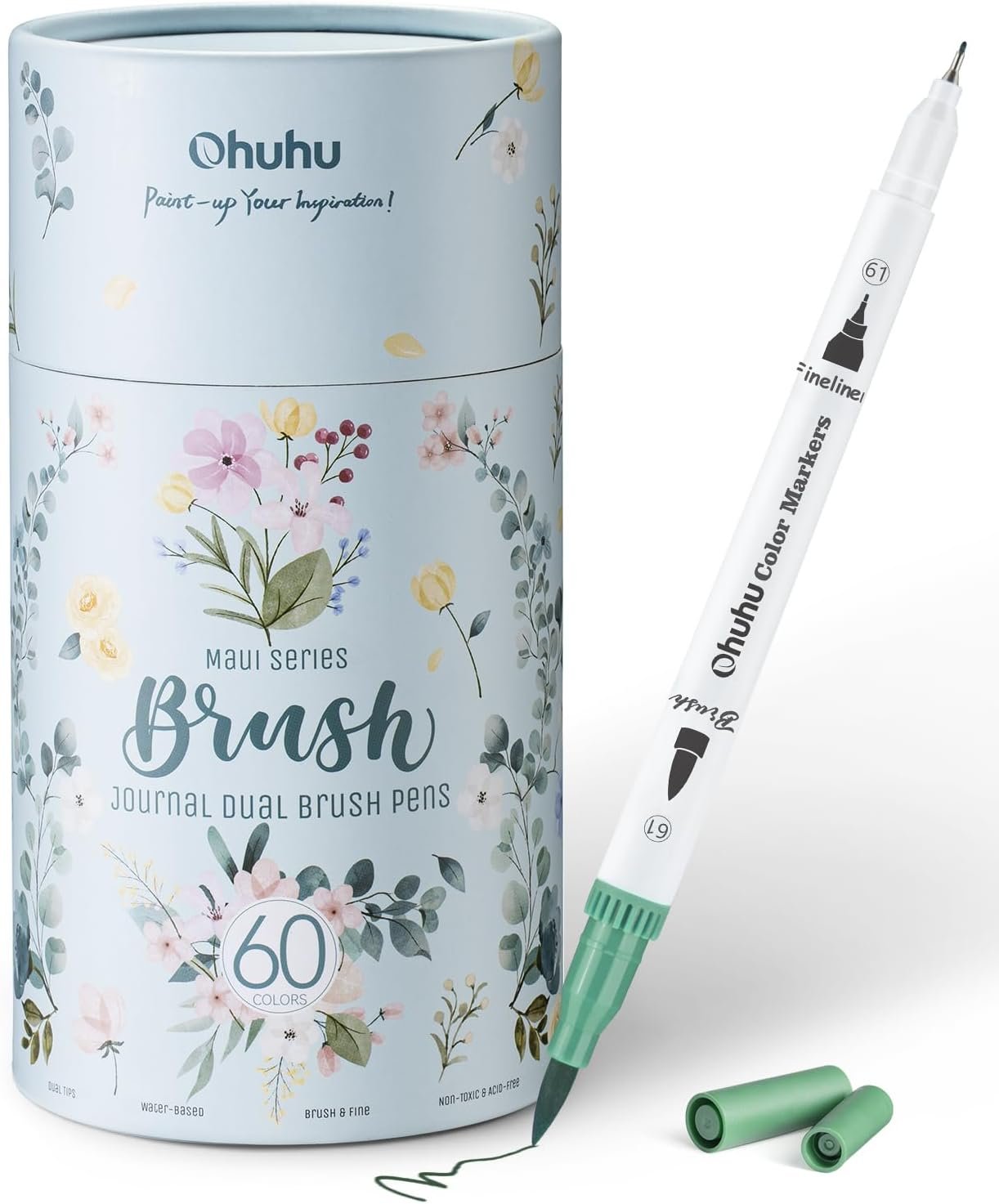 Ohuhu Adult Coloring Book Markers 60 Colors Dual Tip Water-Based-Maui-White