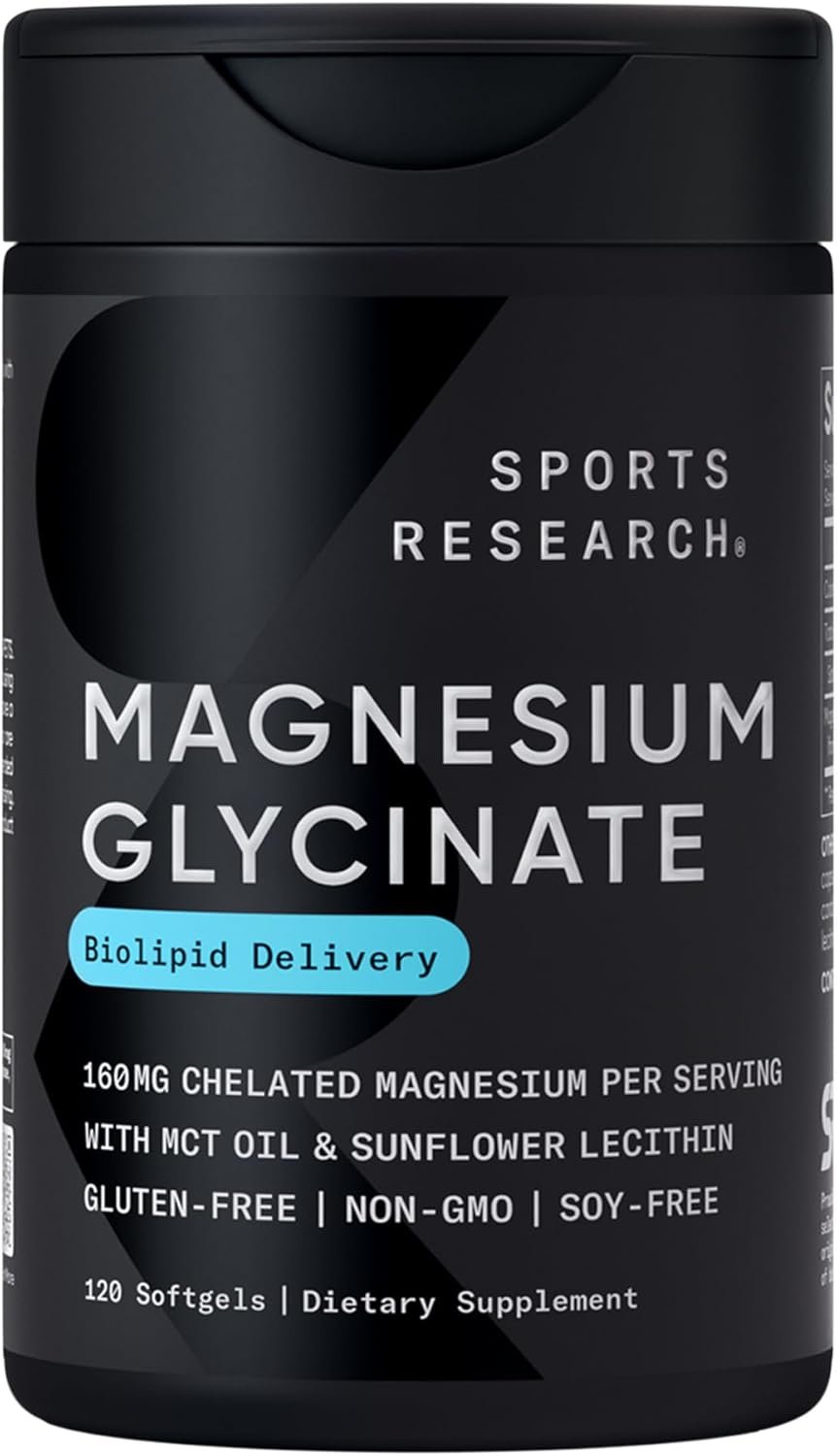Sports Research® Magnesium Glycinate w/Coconut MCT Oil, 120 Softgels