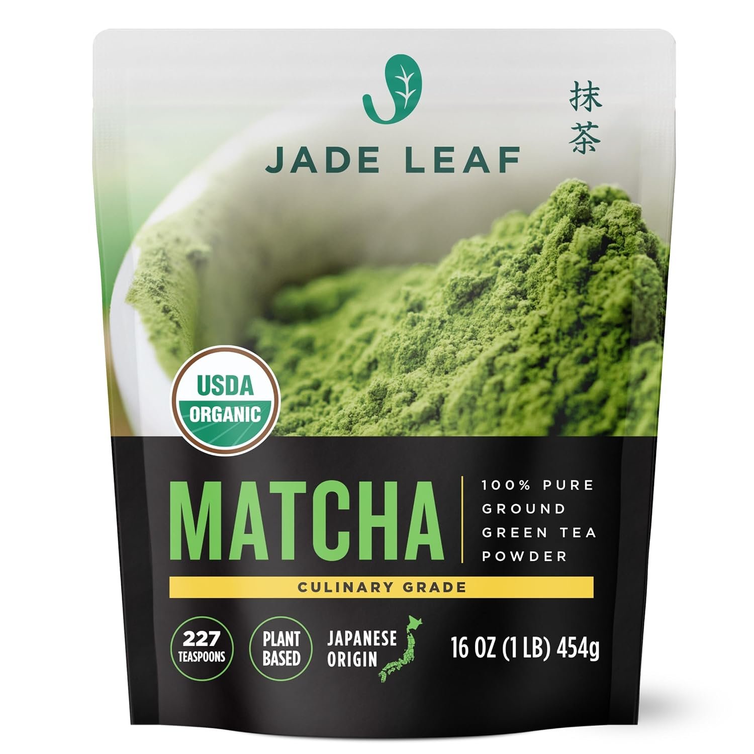 Jade Leaf Matcha Organic Culinary Grade Matcha Powder – Japanese Green tea for Baking, Smoothies, Lattes, and Skin Care, 454g / 16 Ounce Bulk Pouch (Pack of 1)