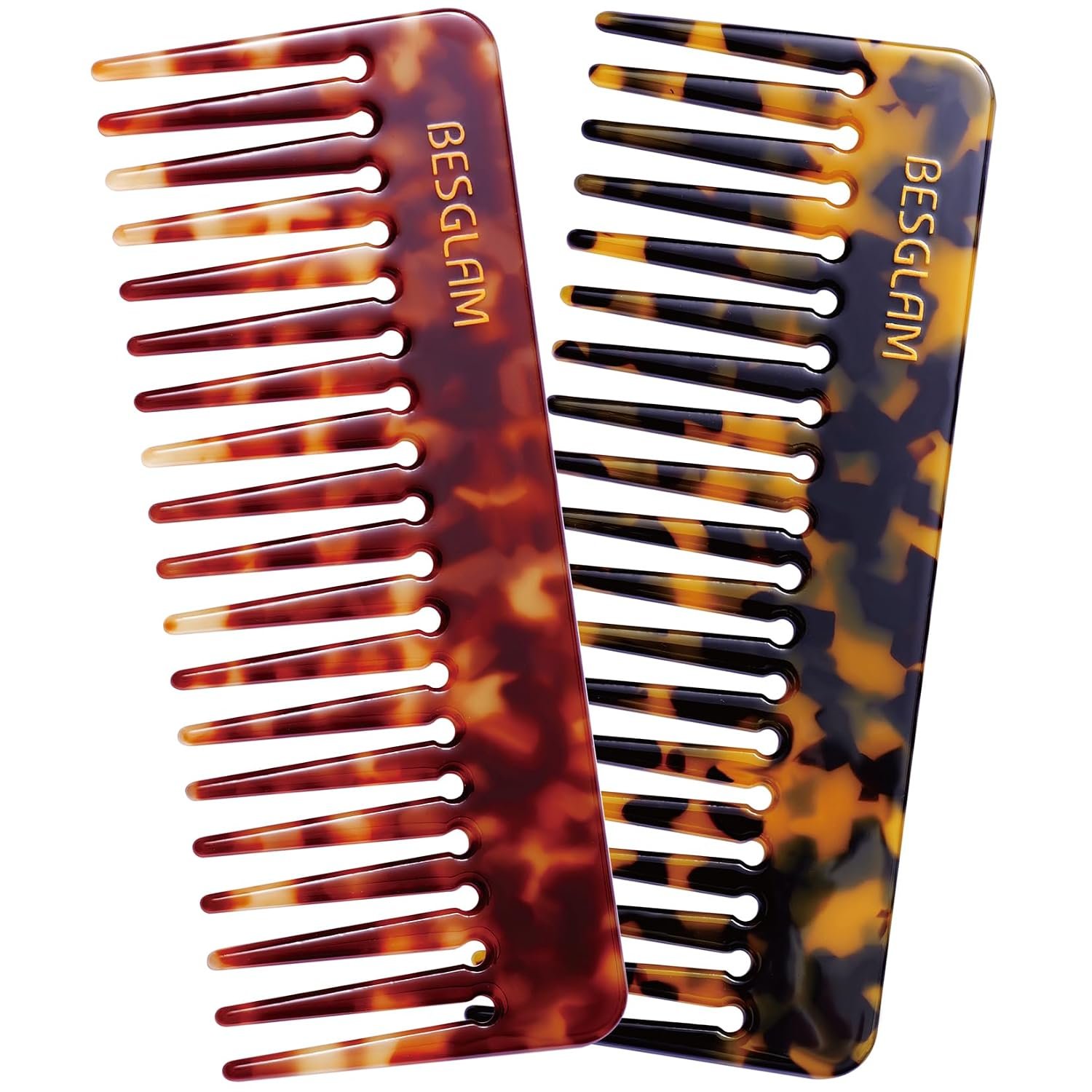Wide Tooth Comb for Curls & Thick Hair – Large Detangling Comb for Women, 6 Inch Full-hand Length Acetate (Anti-Static), Wet/Dry Use, Reduces Breakage, 2 Pack (Tortoise & Tokyo)