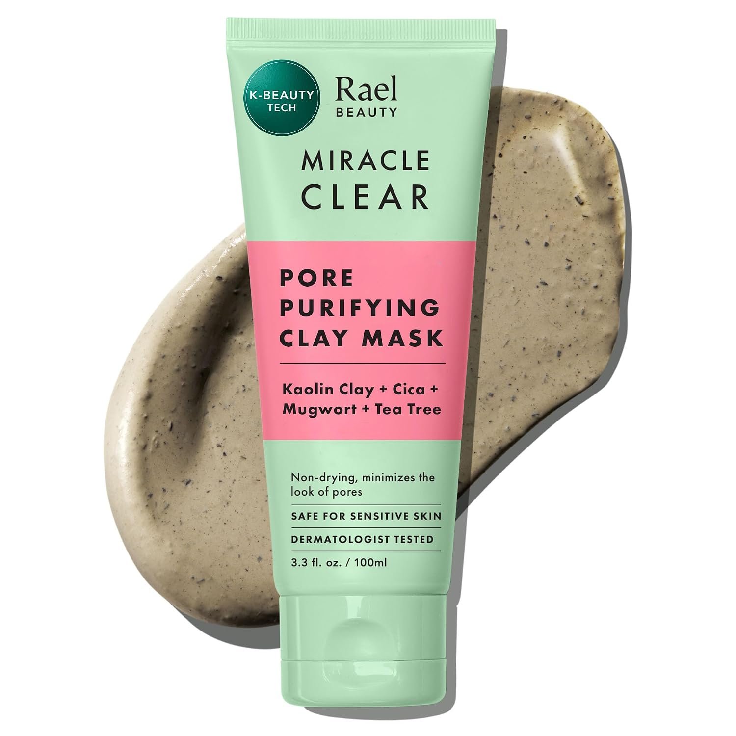 Rael Miracle Clear Clay Mask, Gentle Face Wash Off for Pore Care (3.4 oz)