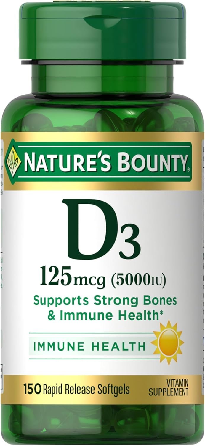 Nature’s Bounty Vitamin D3 5000 IU Softgels, Rapid Release, 150 Count