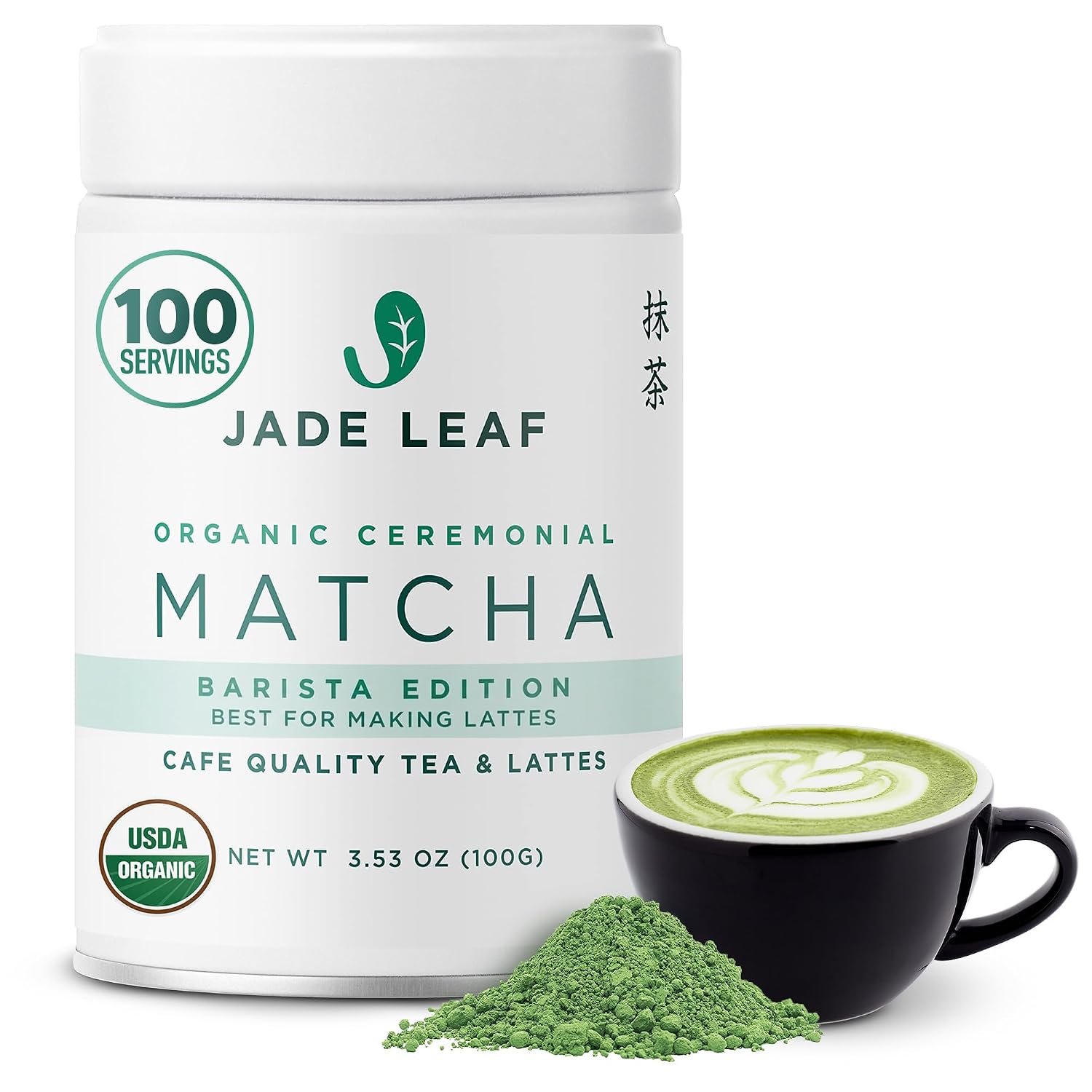 Jade Leaf Matcha Organic Ceremonial Grade Matcha Green Tea Powder – Barista Blend – 100% Pure Japanese First Harvest Green Tea for Lattes from Uji and Kagoshima, 100g / 3.53 Ounce (Pack of 1)