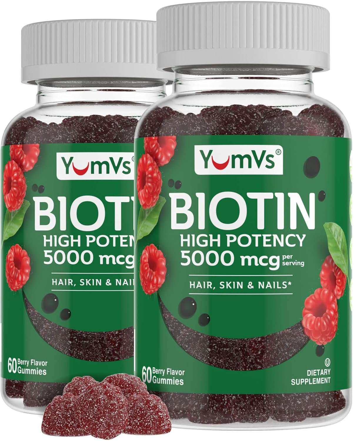 YUM-V’S Biotin Gummies 5000 mcg, Raspberry (60 Count, 2-Pack)