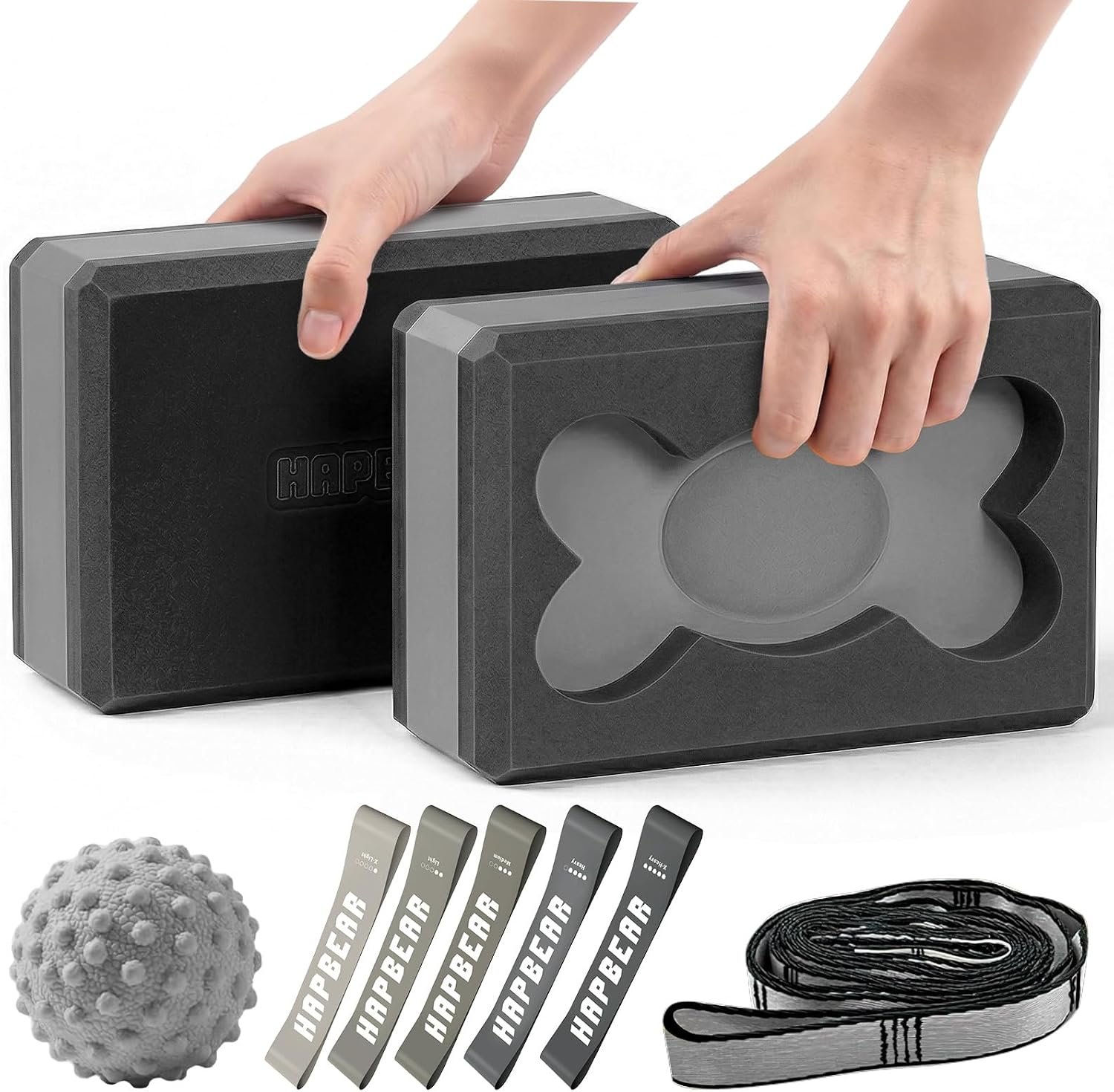 HAPBEAR Yoga Blocks 2 Pack – 9x6x3in High-Density EVA Foam with Non-Slip Textured Surface, Supportive for Deep Stretching & Lightweight – Ideal for Yoga, Pilates, Stretching Exercises