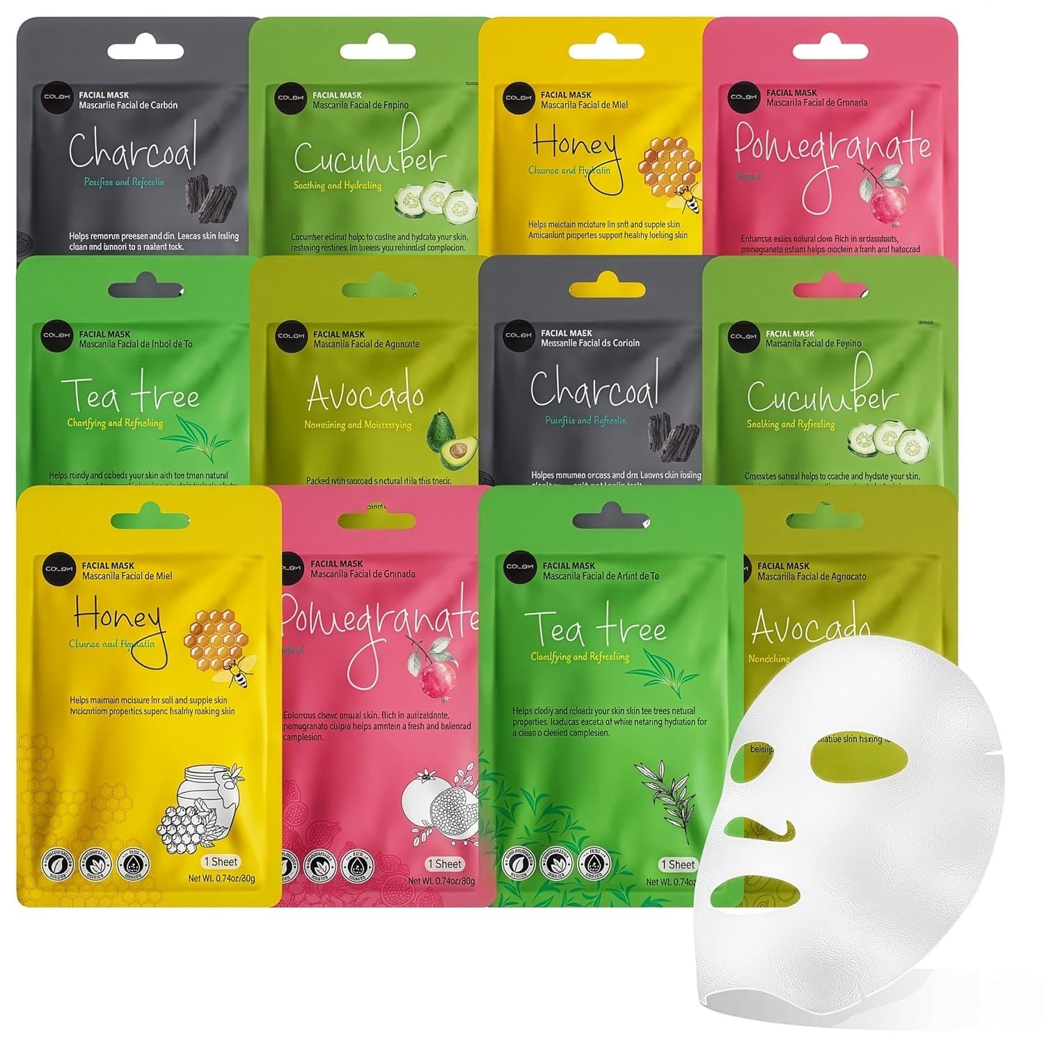 celavi Essence Facial Face Mask Paper Sheet Korea Skin Care Moisturizing 12 Pack (Mix – 2 of Each)