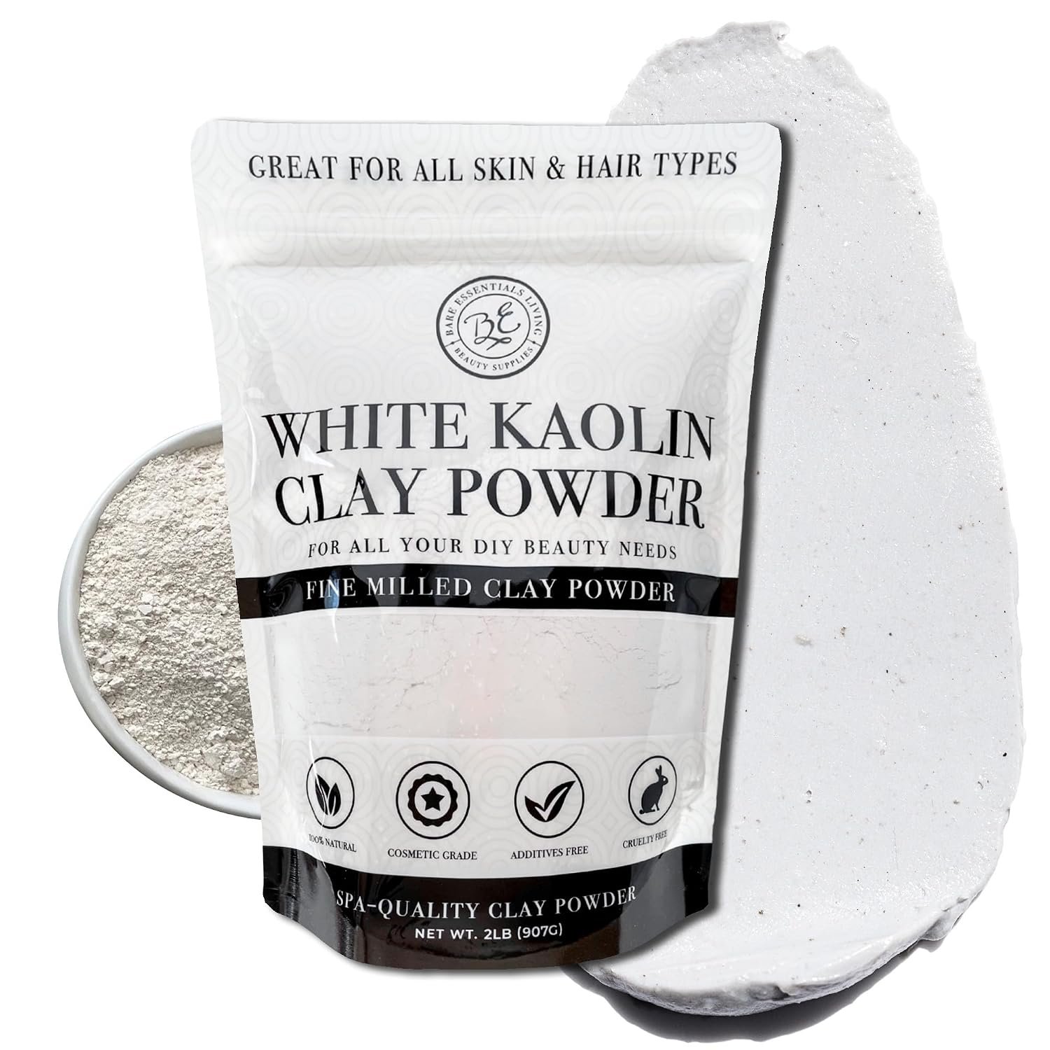 Bare Essentials Living White Kaolin Clay Powder, 2 lb, Made in USA