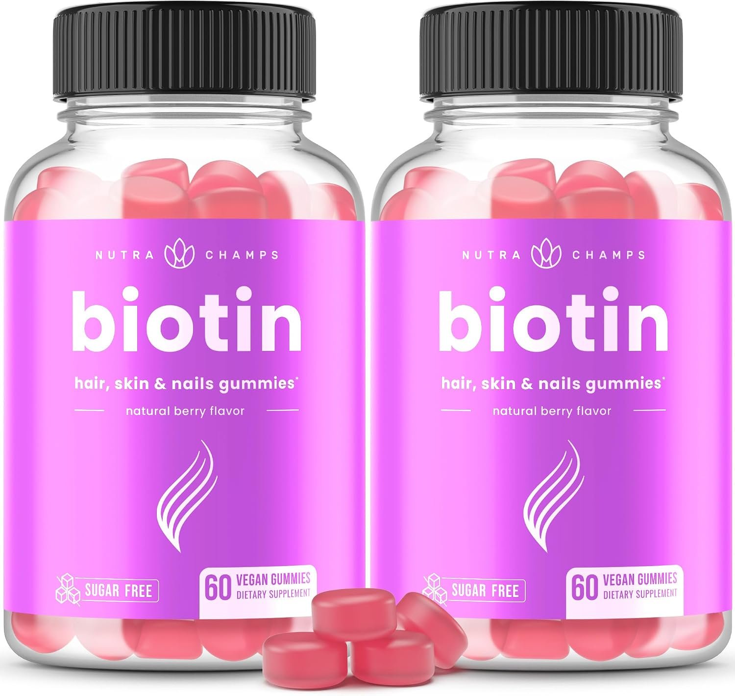 NutraChamps Sugar Free Biotin Gummies 10000mcg [High Potency] – Healthy Hair, Skin & Nails for Women, Men & Kids – 5000mcg in Each Gummy – Vegan Hair Health Vitamins Supplement – Raspberry (2-Pack)