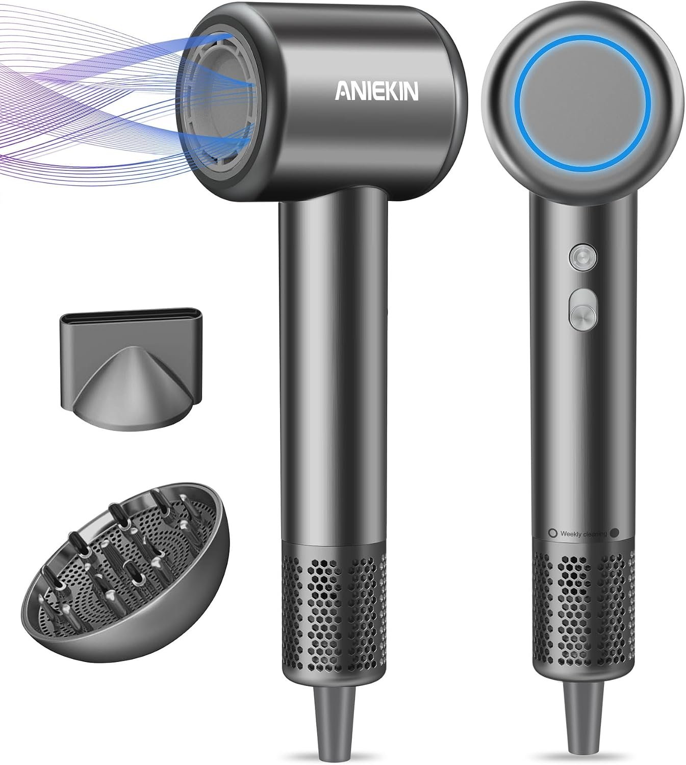 Hair Dryer, High-Speed Ionic Low Noise Blow Dryer for Fast Drying, Birthday Gifts for Women Men Mom Dad, Thermo-Control Quiet Compact Hair Blow Dryer for Travel Salon, Gray