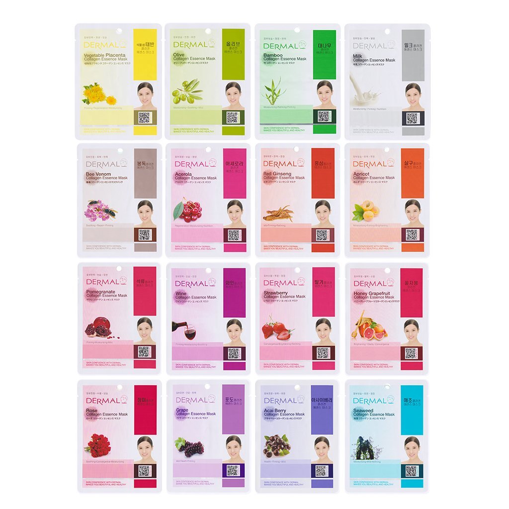 DERMAL 16 Different Formulas, B Set Korean Essence Sheet Mask Variety Pack