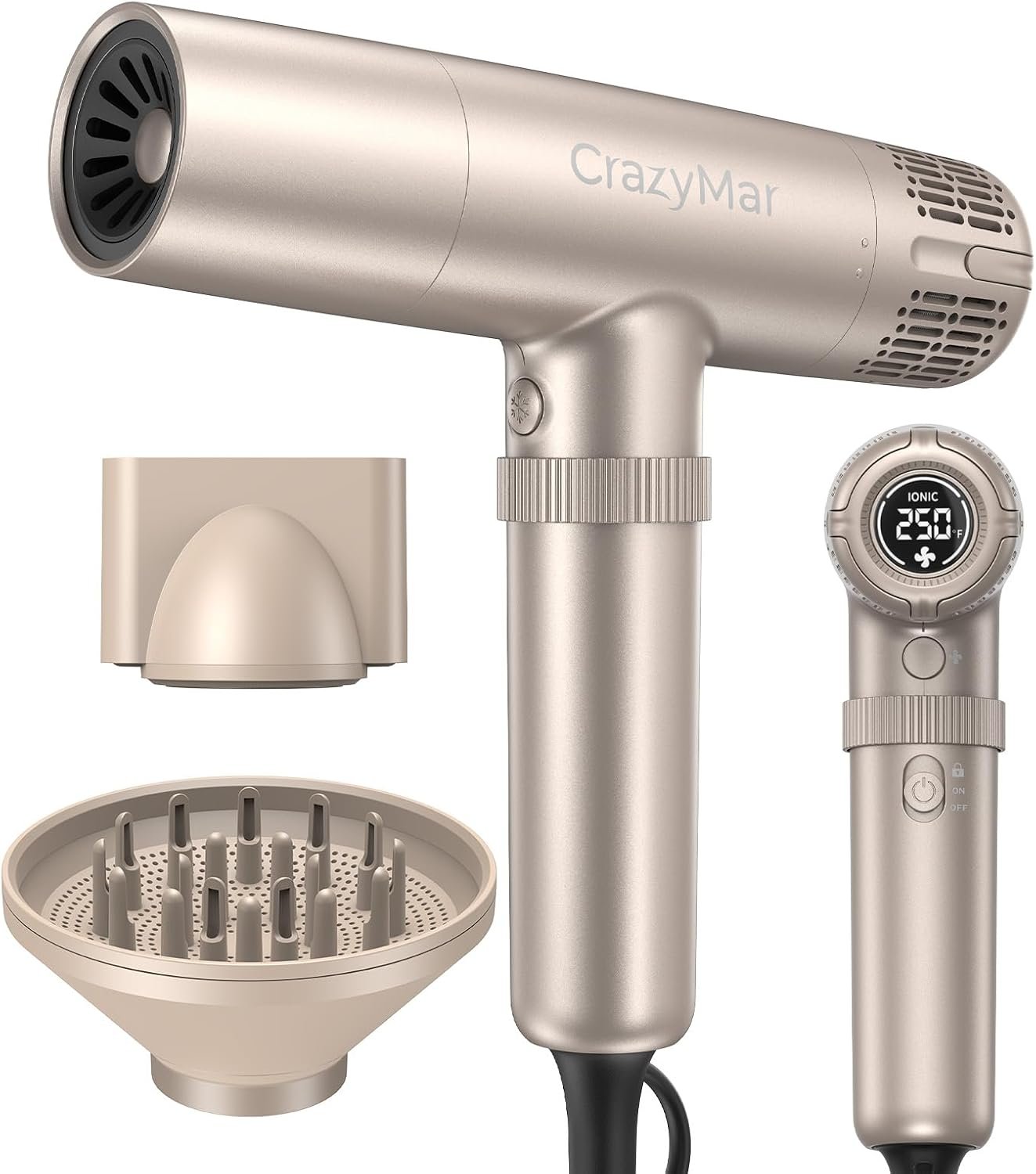 CrazyMar Ionic Hair Dryer with Diffuser, 8X Fast Drying Salon Blow Dryer