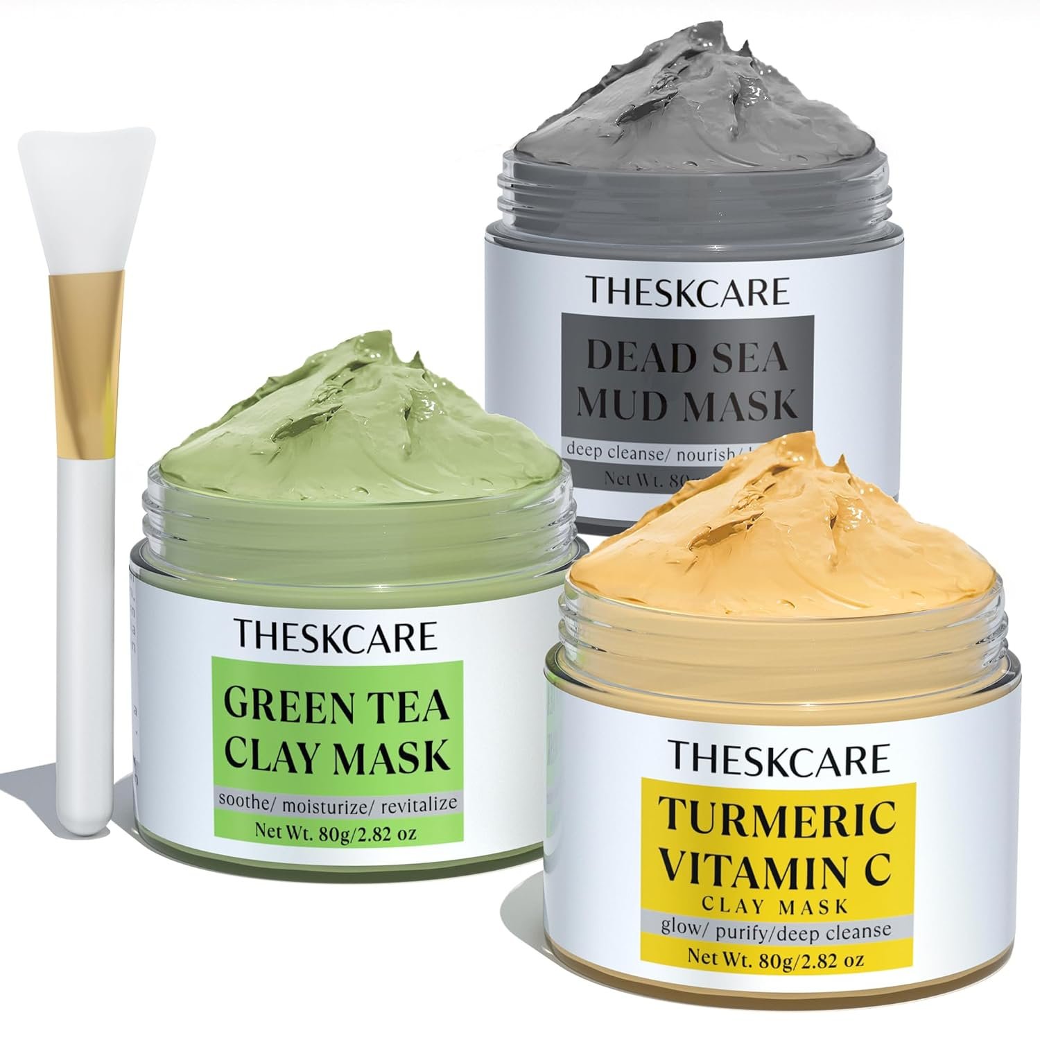 3 PCS Clay Mask Turmeric Vitamin C Dead Sea Mud Green Tea Face Mask 240g